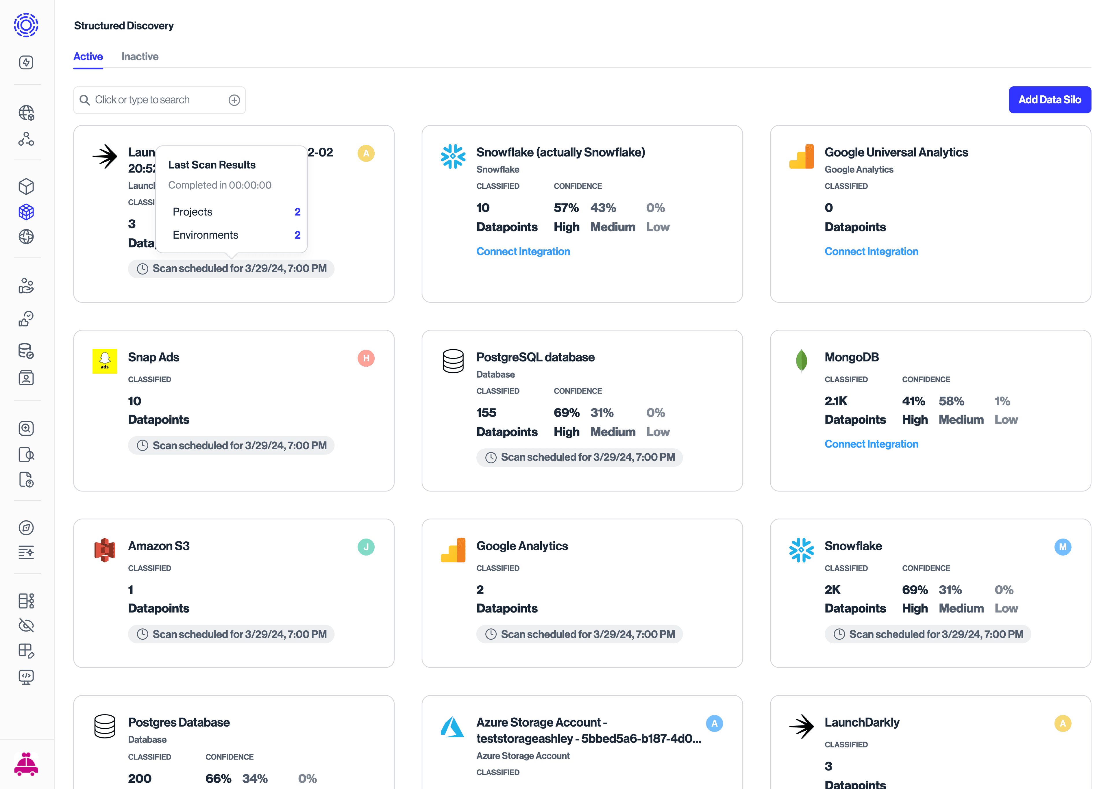 Viewing the progress of a scan for a specific data silo