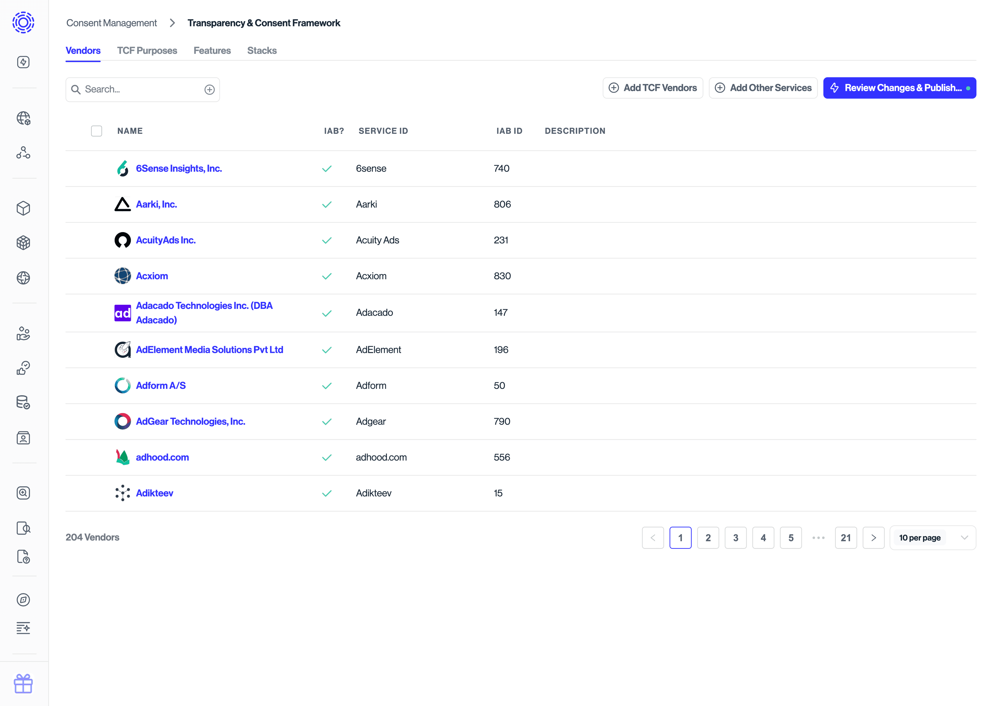 TCF Vendors Tab