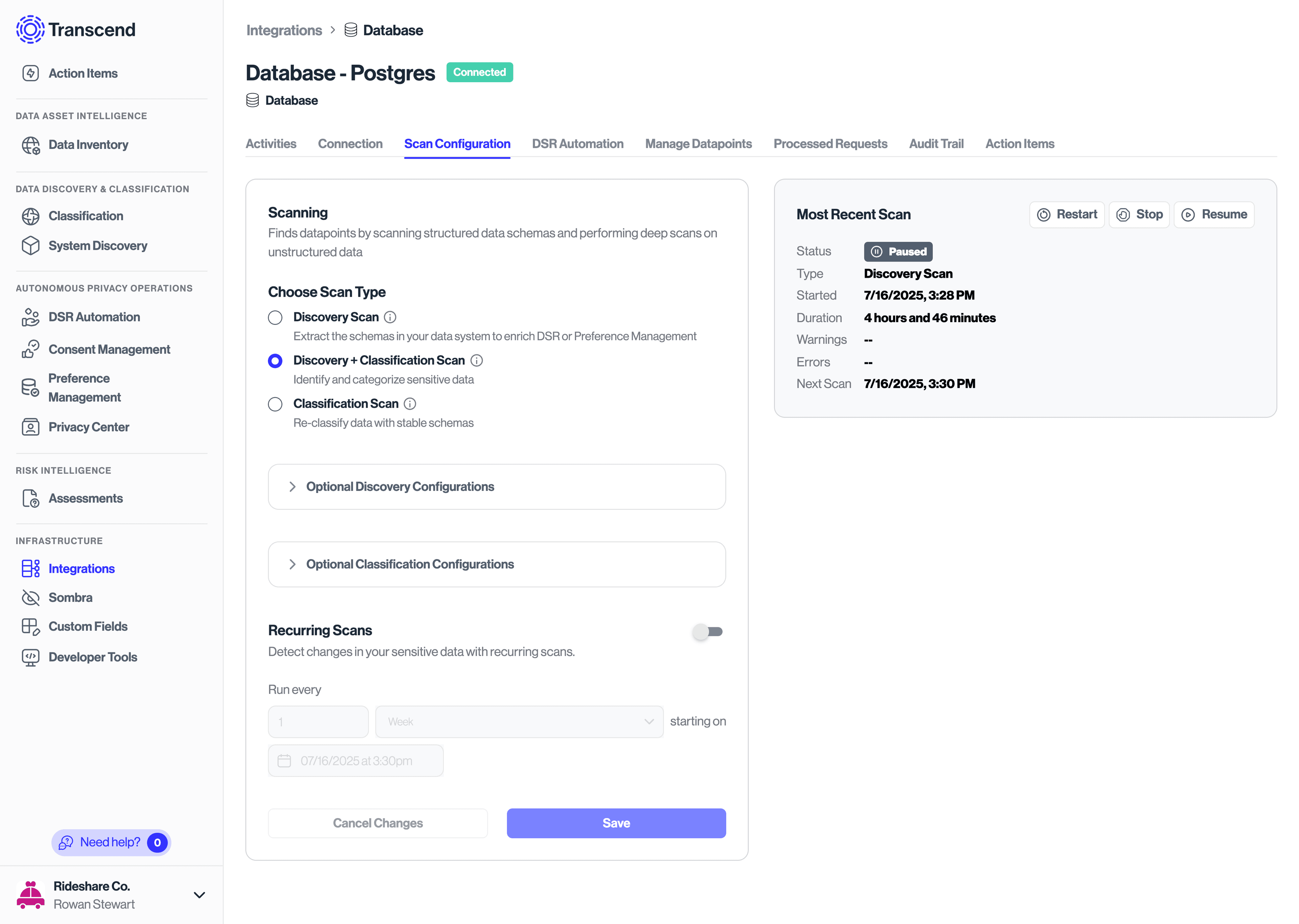 Most Recent Scan widget with a paused scan