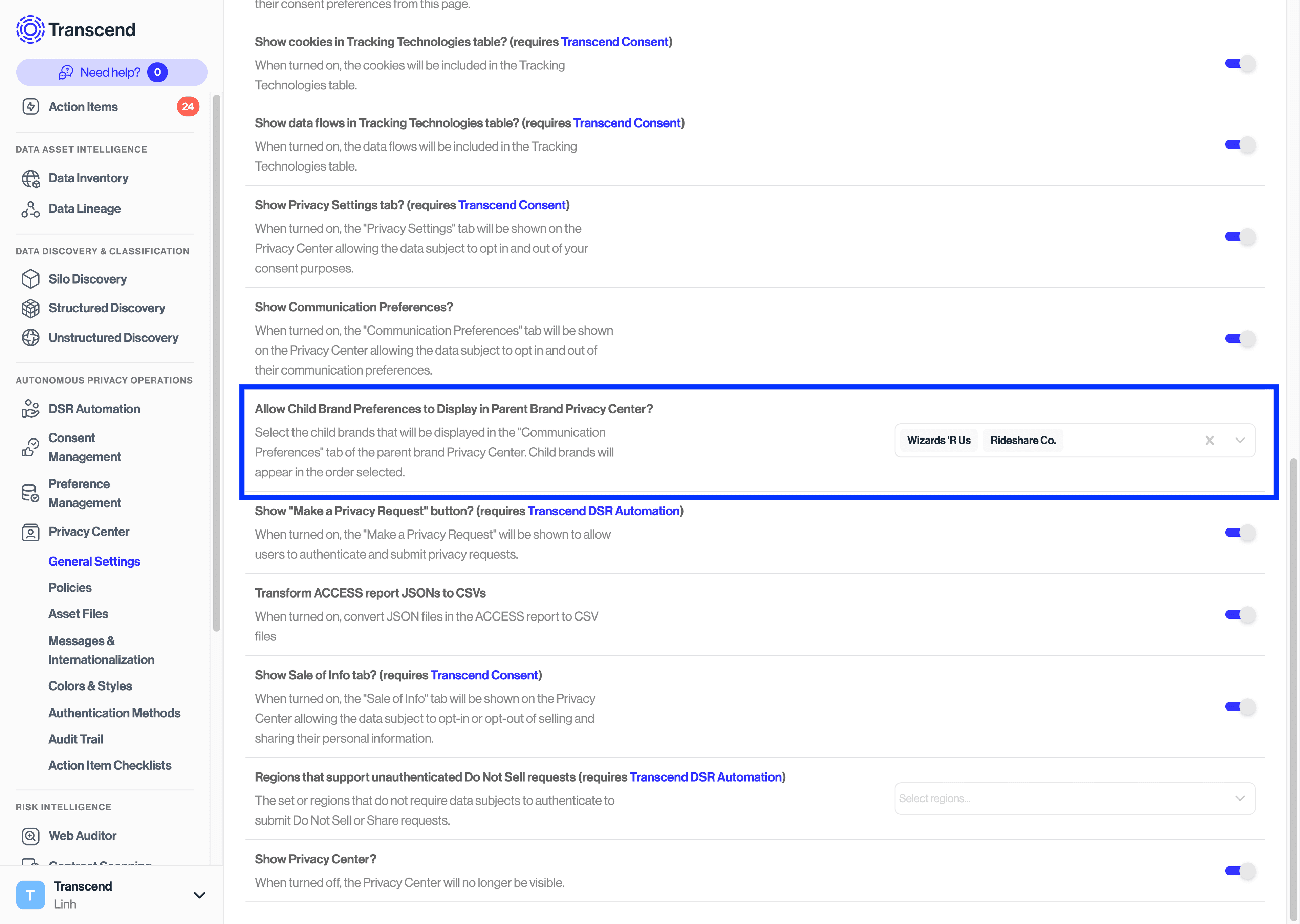 Configuring Child Organizations to Display in Multi-brand Privacy Center