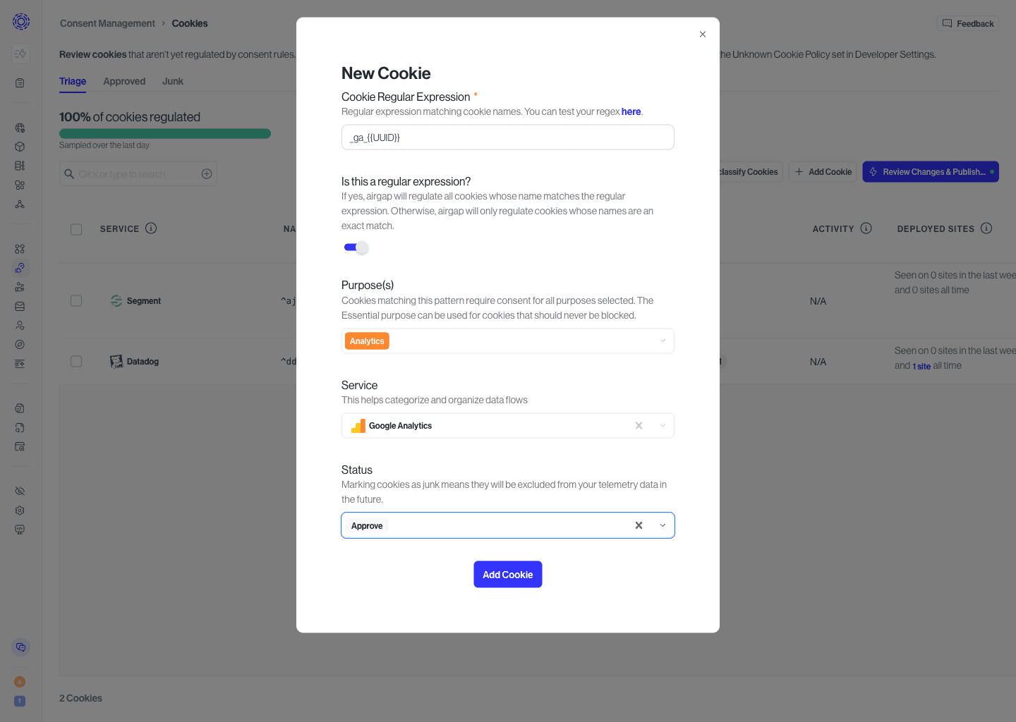 Adding a cookie regex