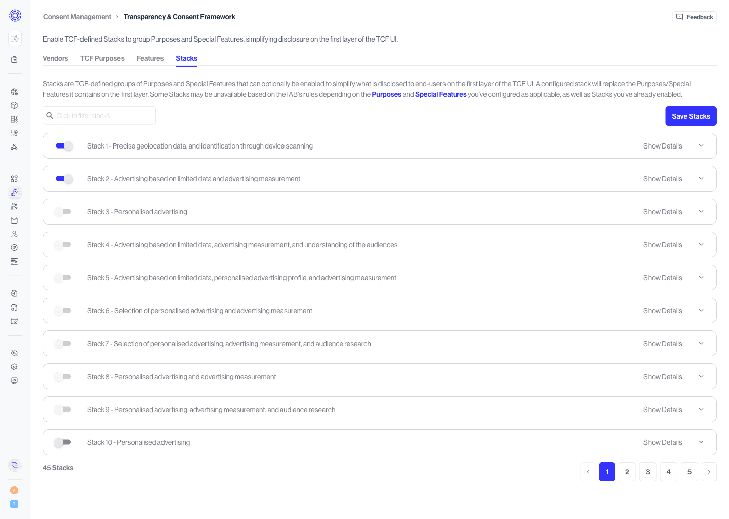 Configuring TCF Stacks