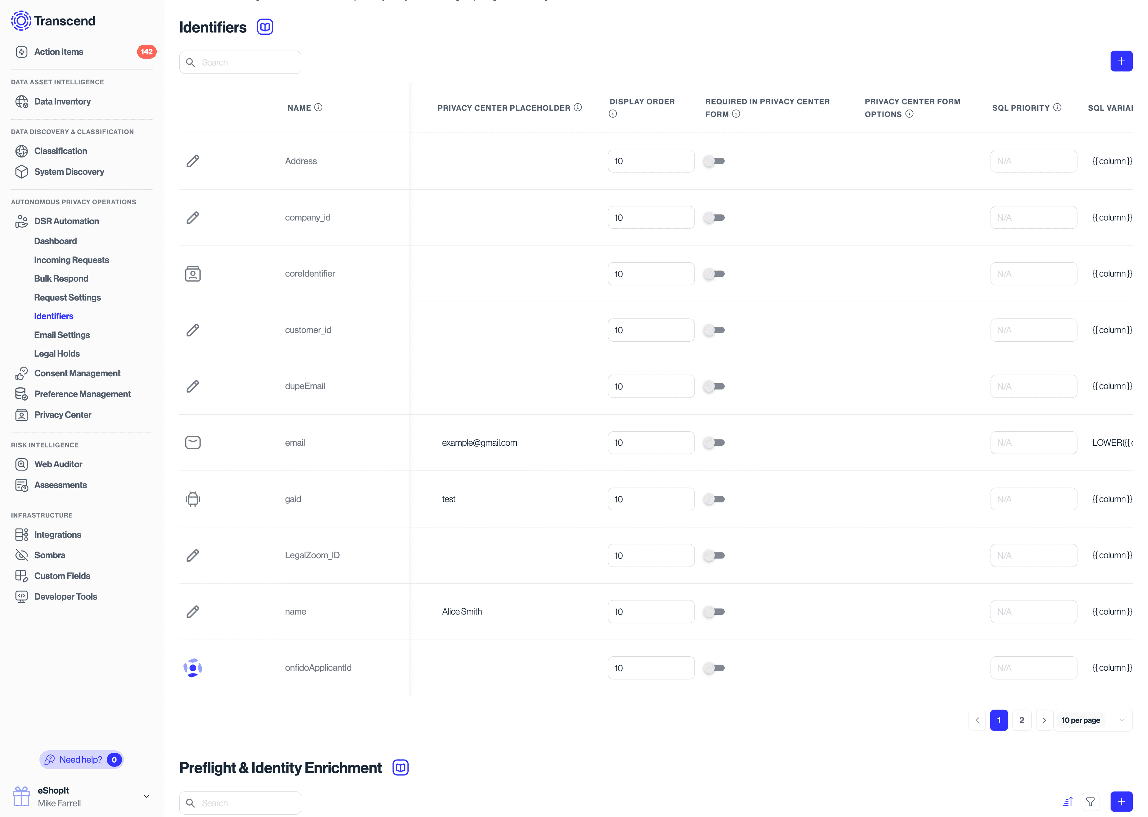 Identifier settings in admin dashboard for form items placeholder, display order, required, options