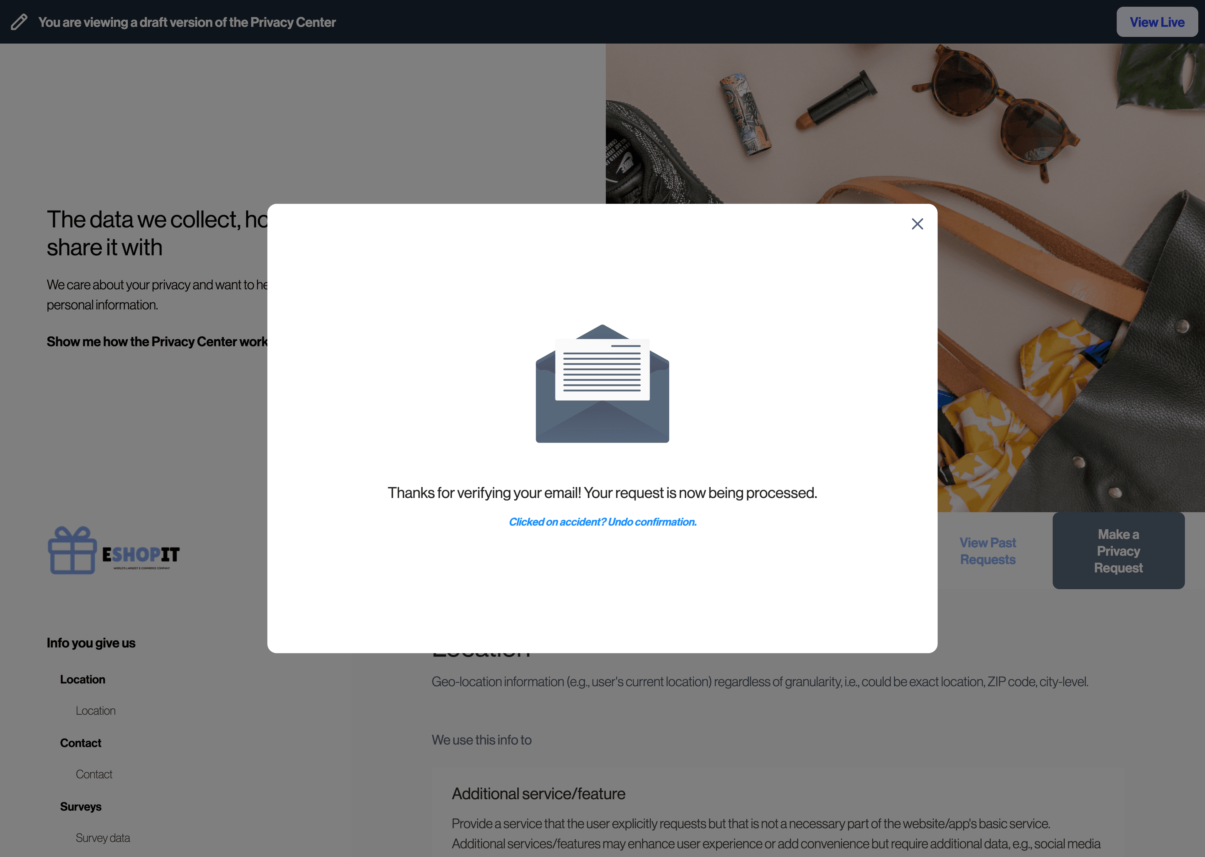 Privacy Center double opt-in email confirmation