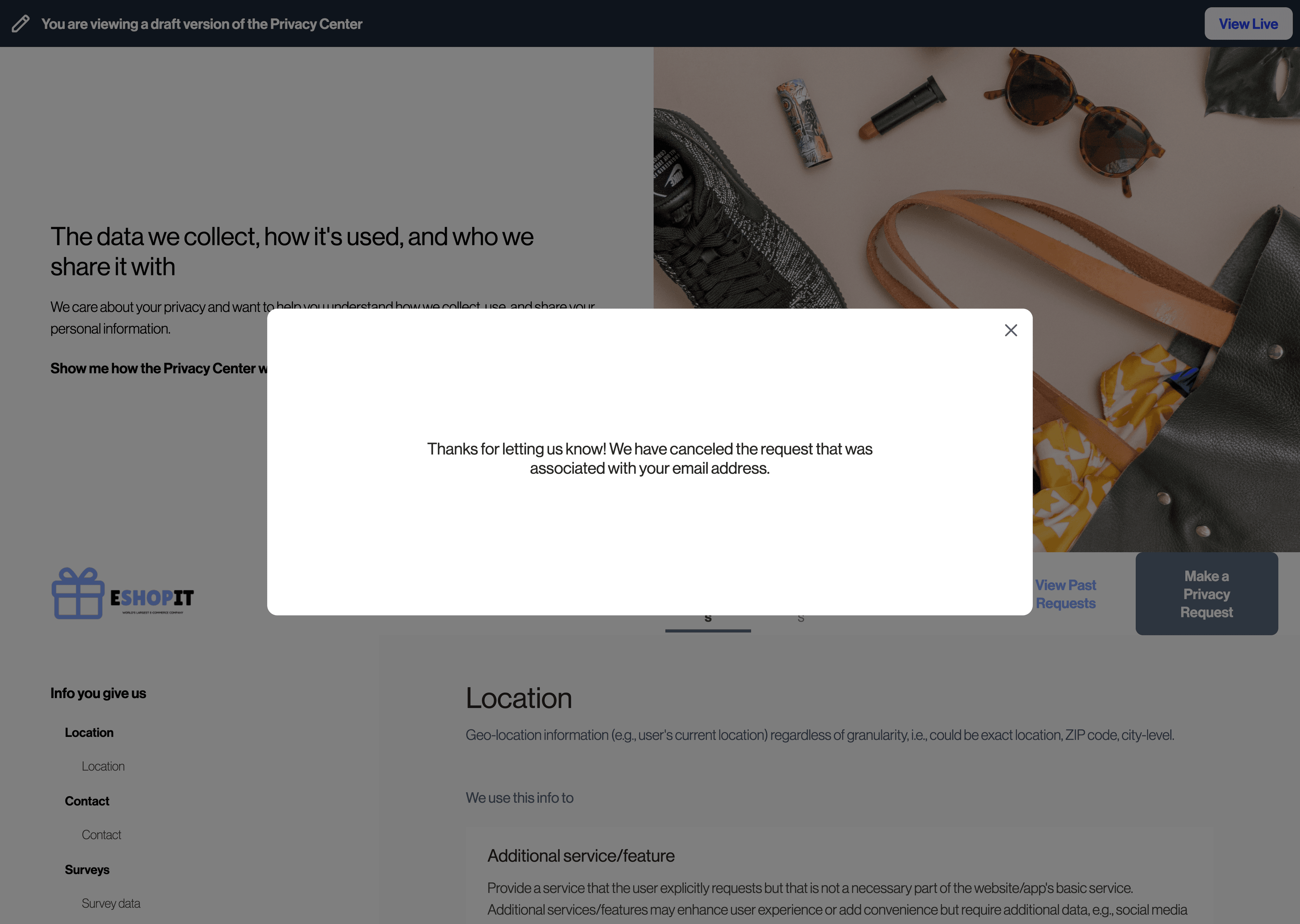 Privacy center double-opt in rejection