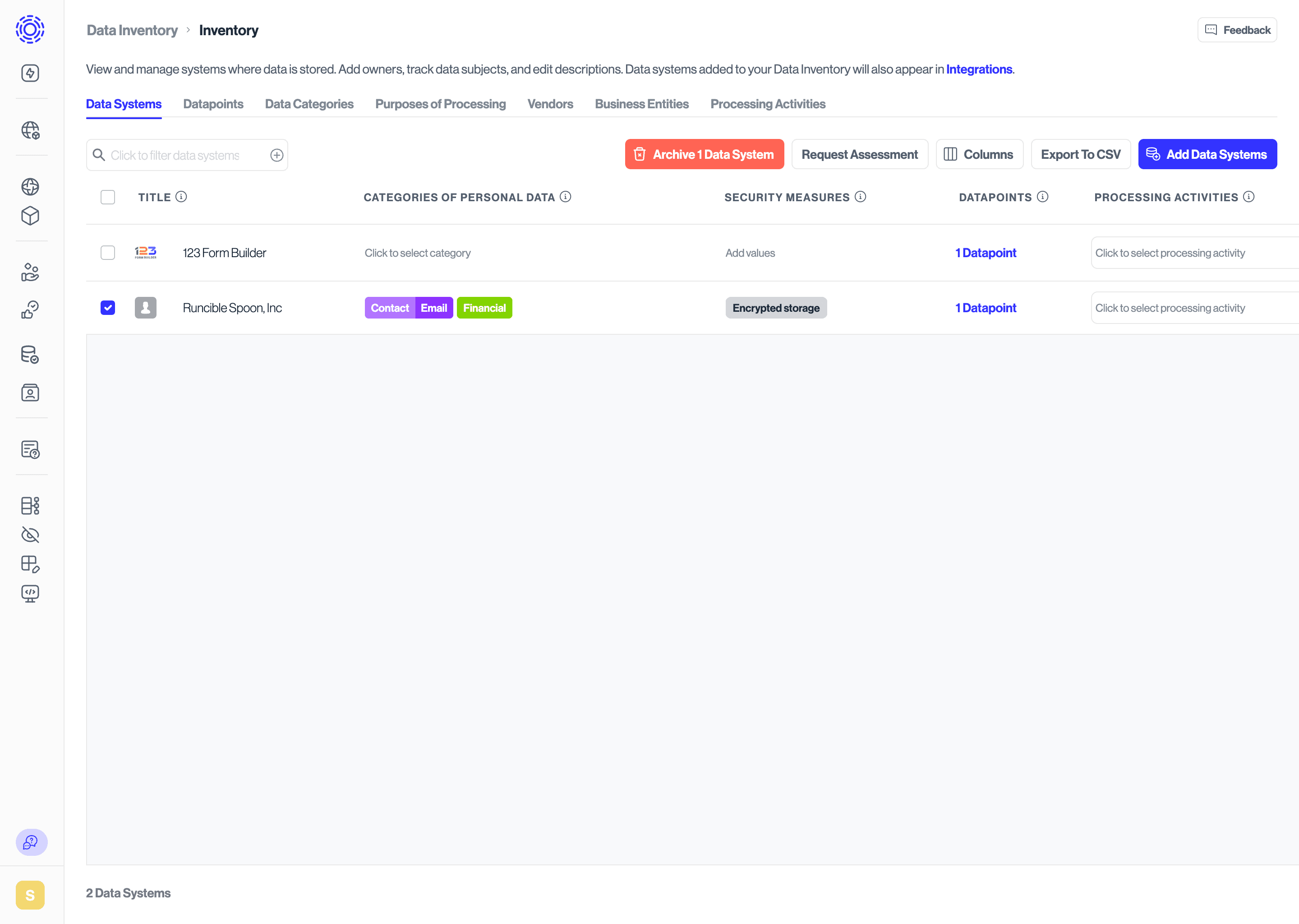 View the new row in the data inventory.