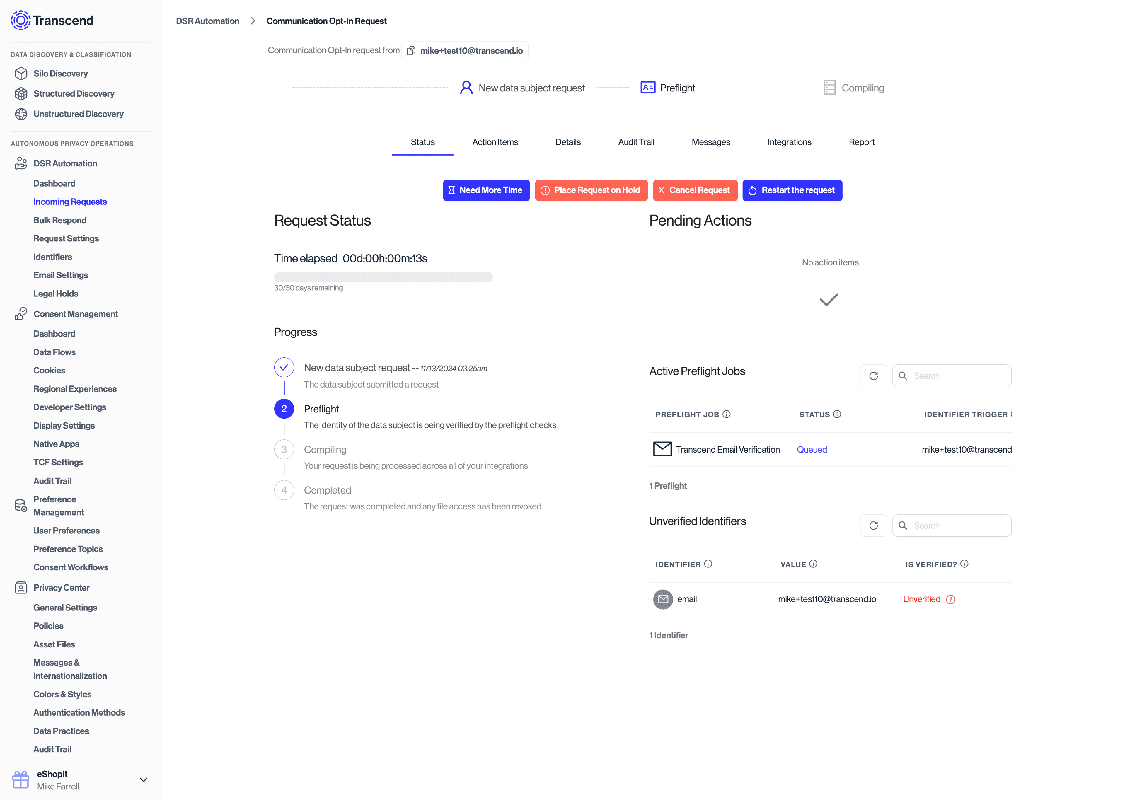 Preference Management DSR pending confirmation of double opt-in