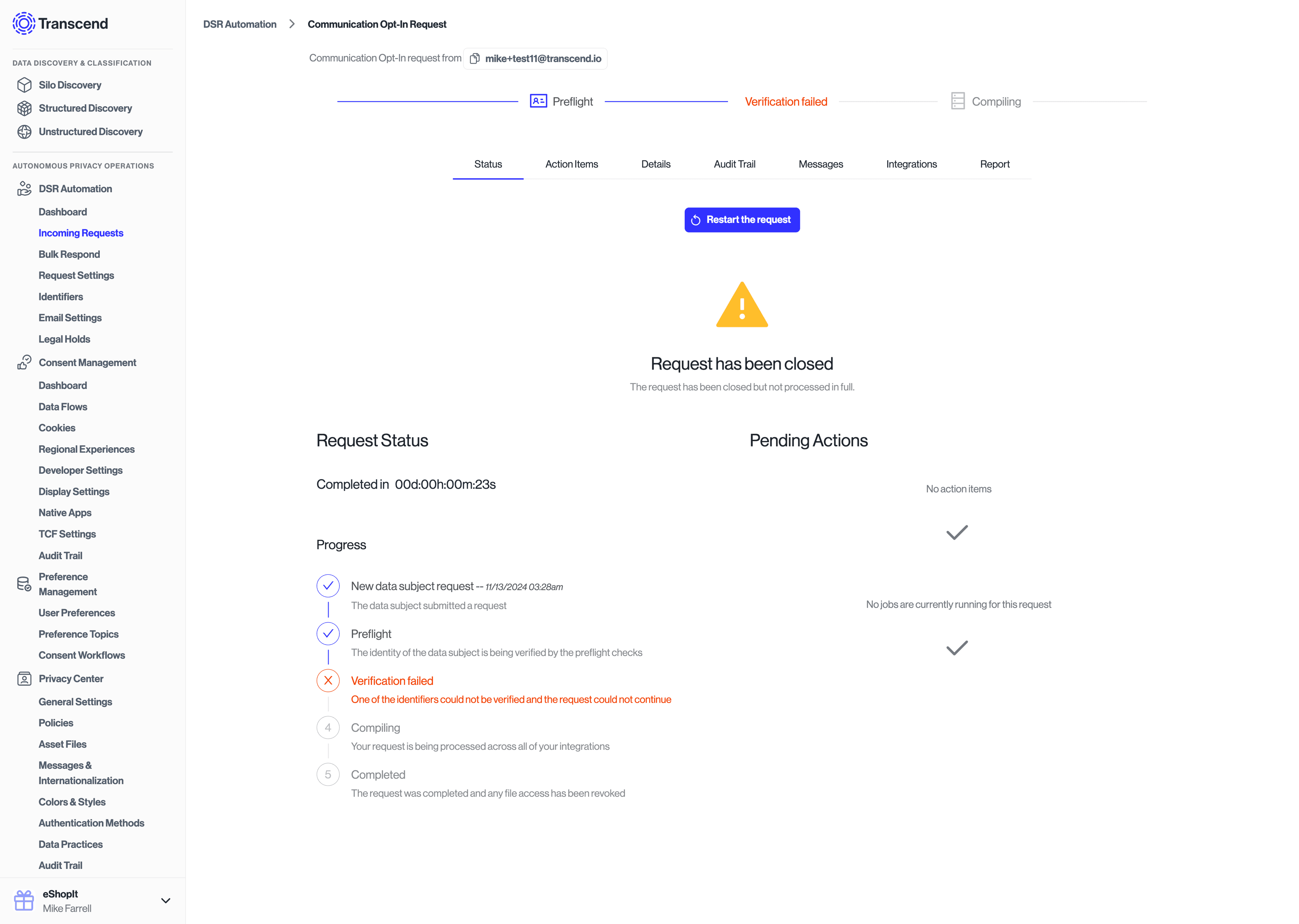 Preference Management DSR failed verification after double opt-in confirmation