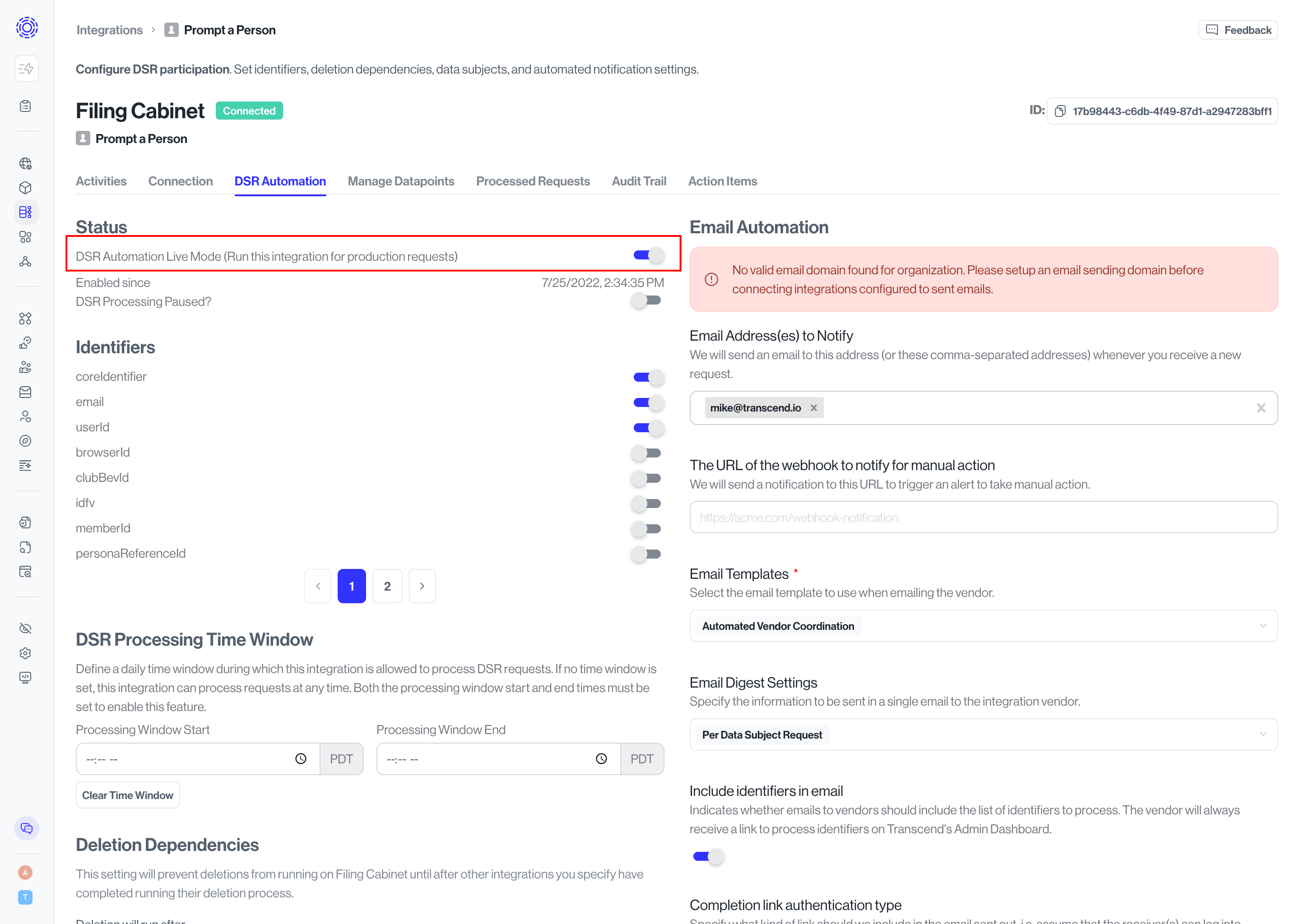 Live mode on for Transcend integration