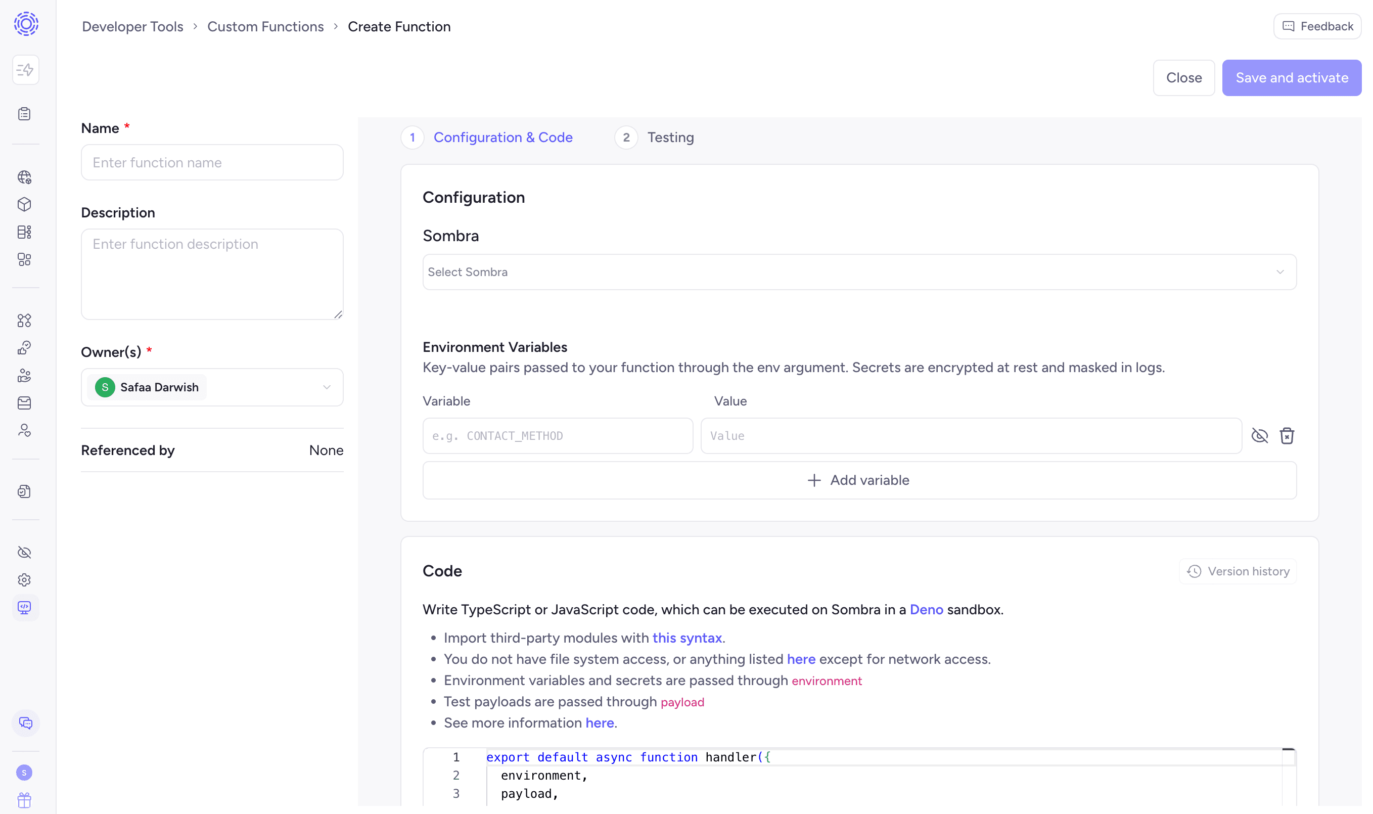 Create Function editor