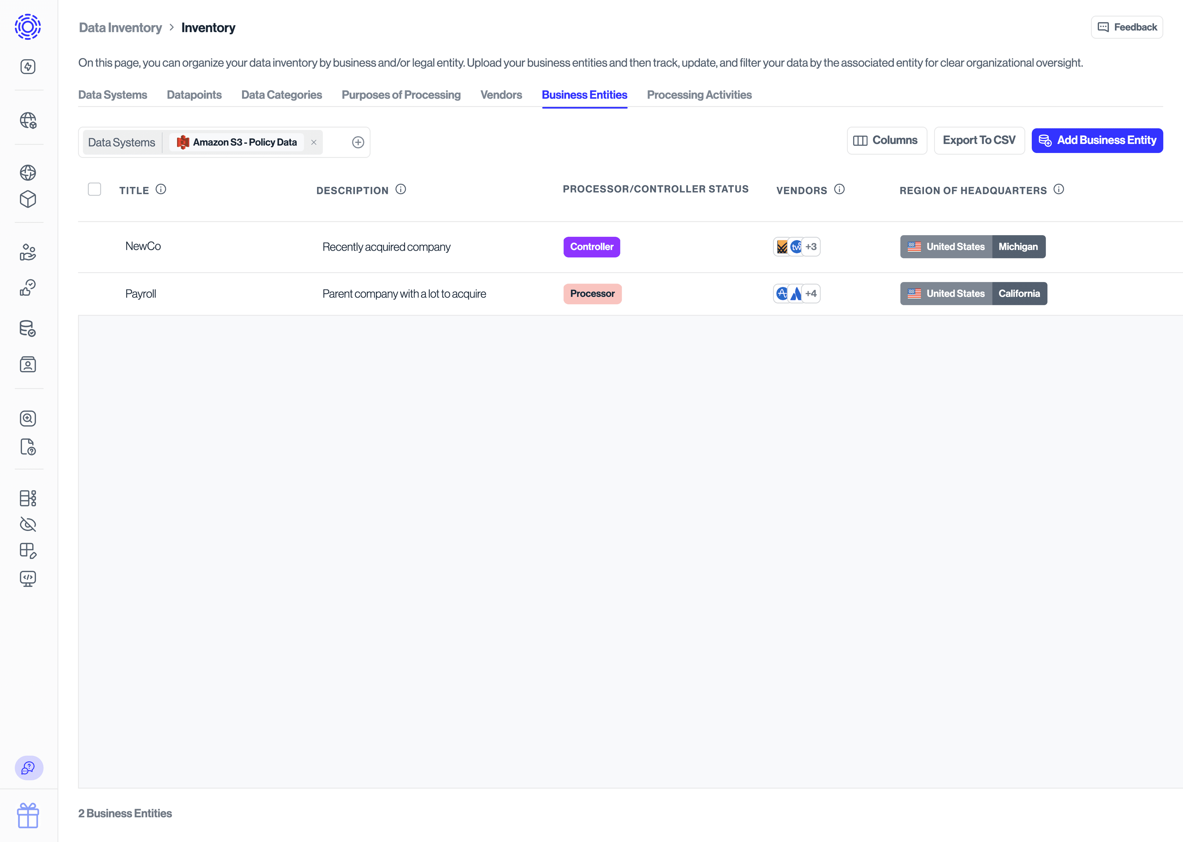 Data Inventory Business Entities