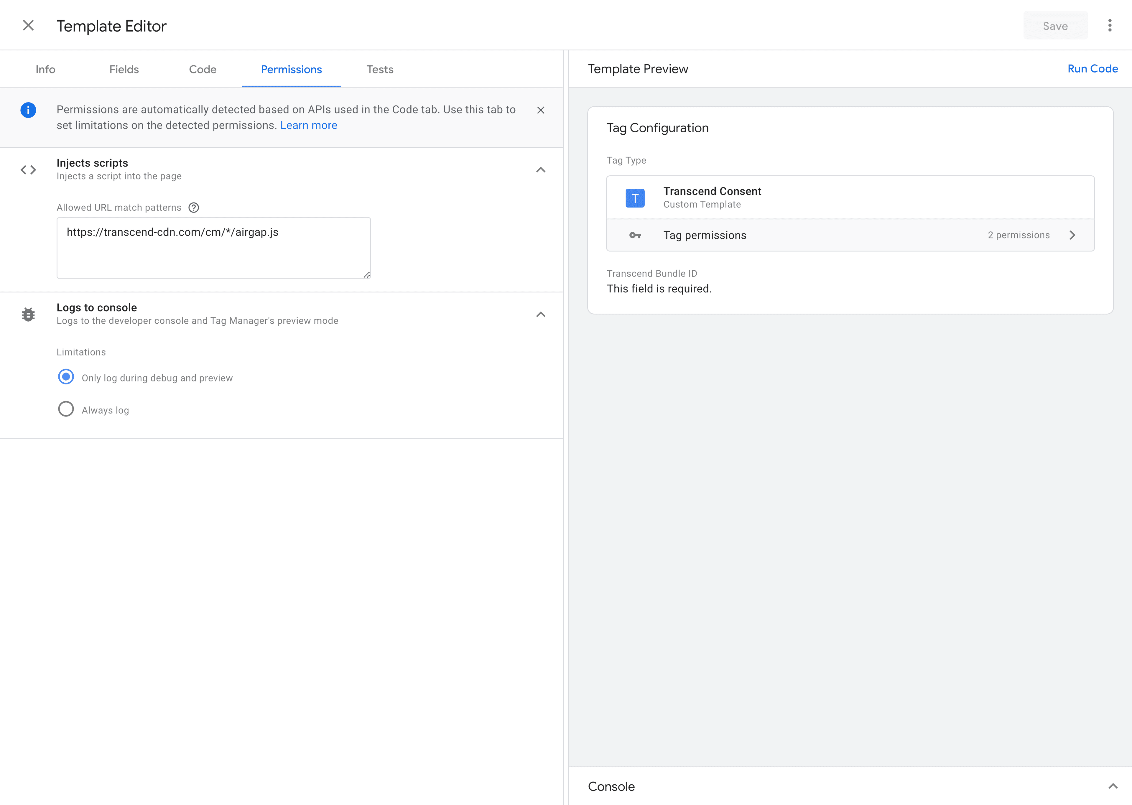 GTM Setup, Permissions tab
