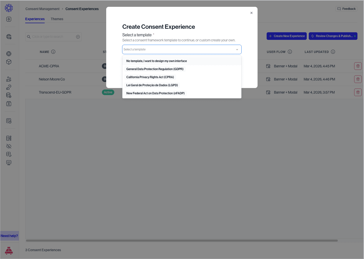Create Consent Experience
