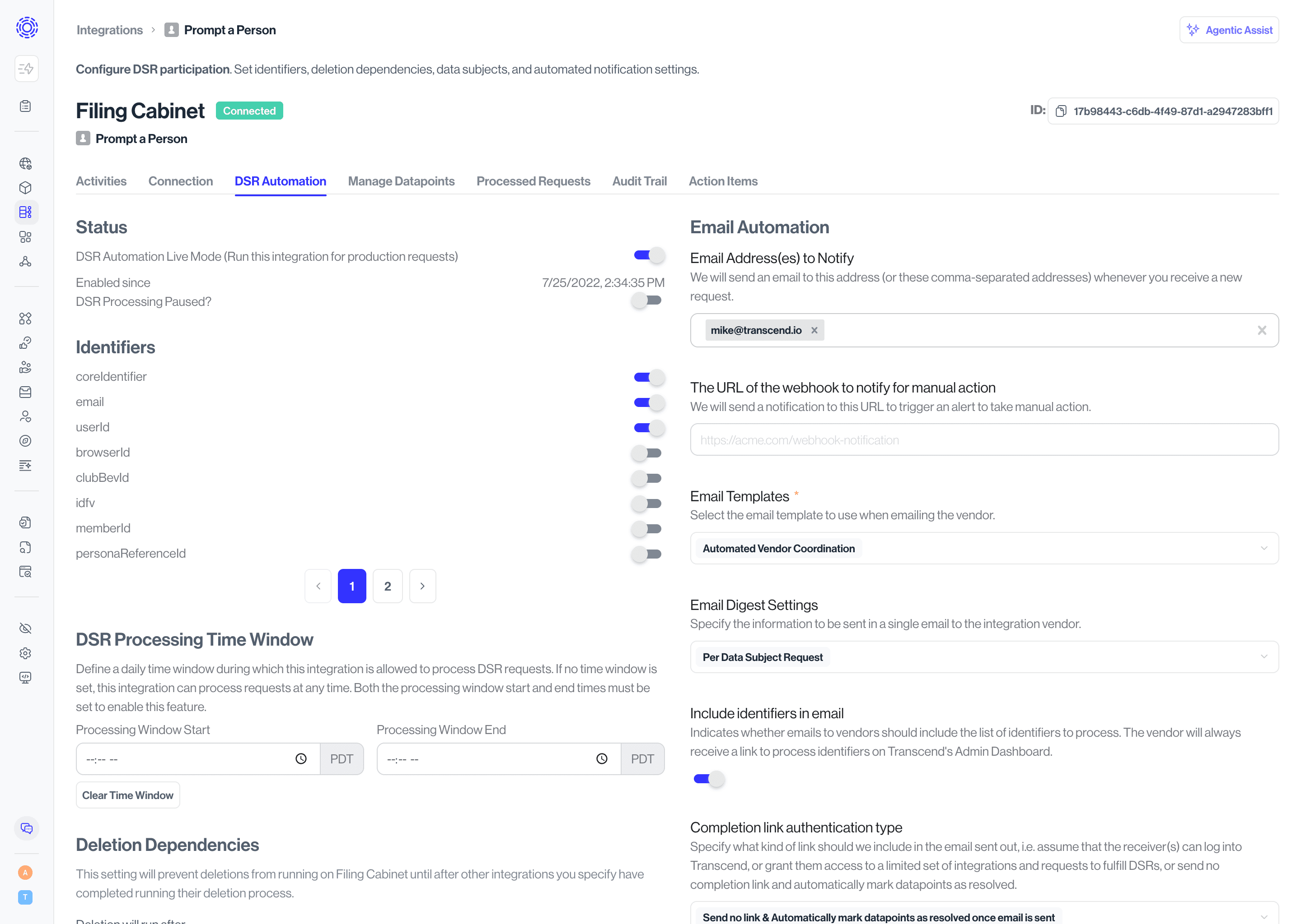 Screenshot of the Prompt-a-Person integrations editing screen