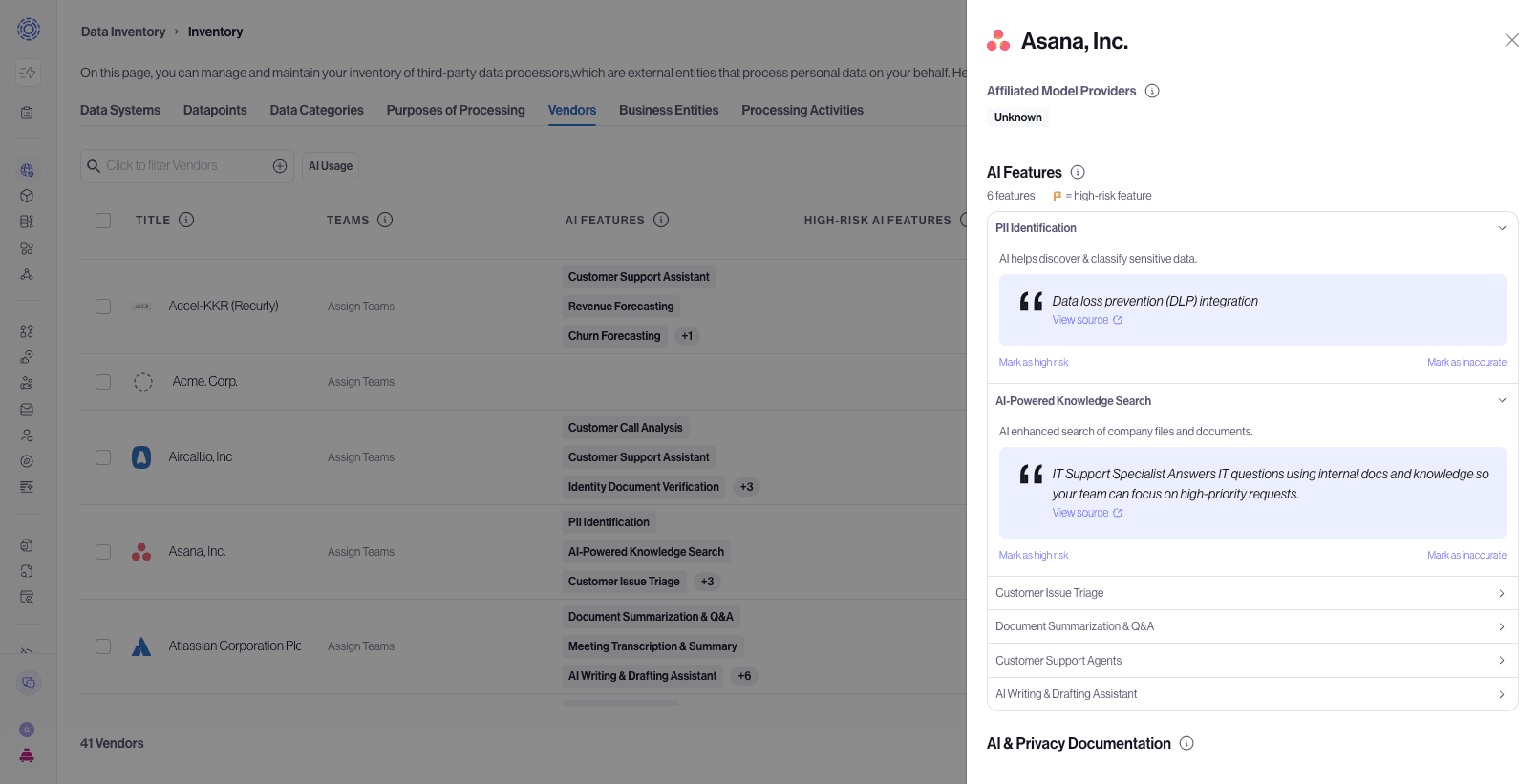 AI Vendor information