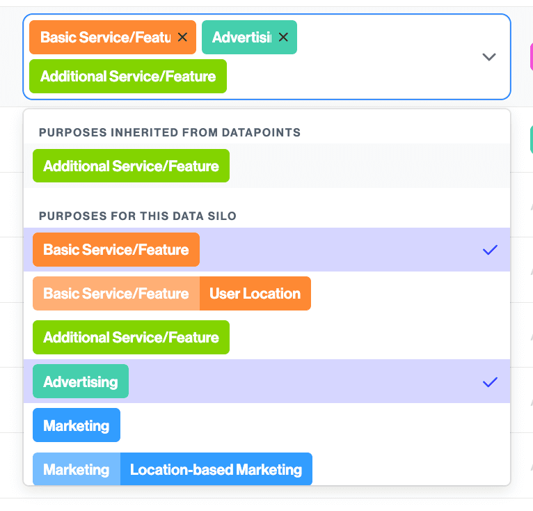 Purposes on the system and inherited from the datapoints