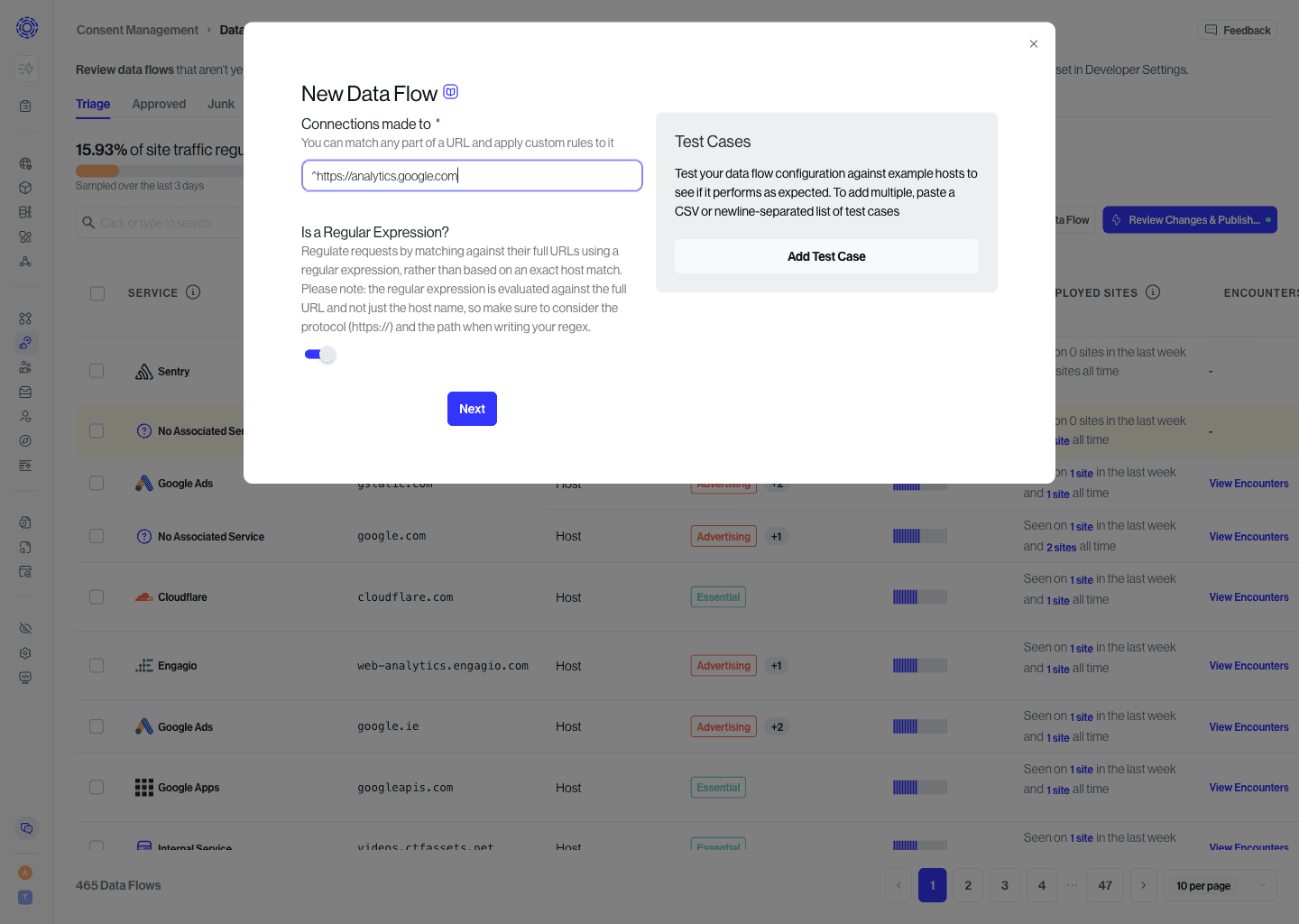 Create a new data flow rule to match a regular expression