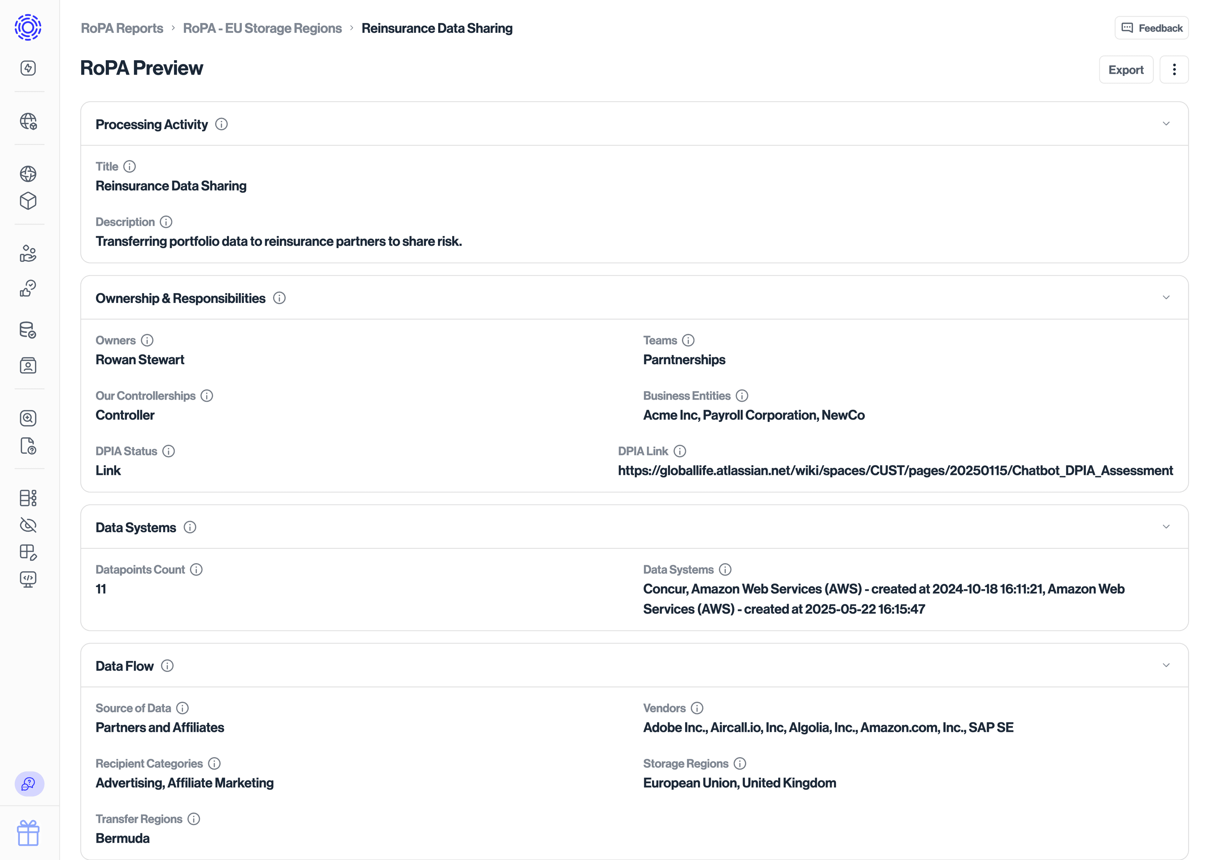 RoPA Document Preview Screen