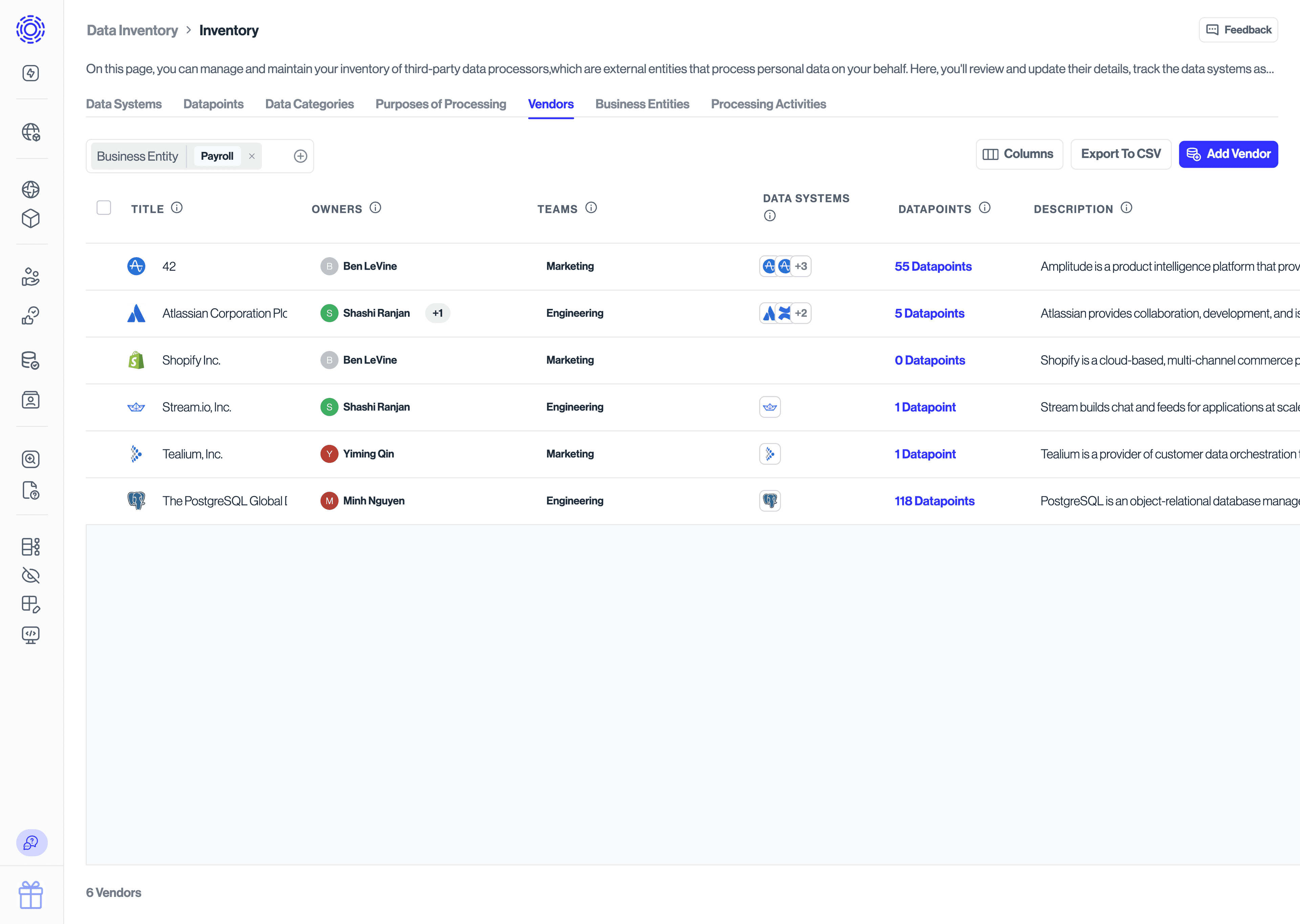 Data Inventory Vendors