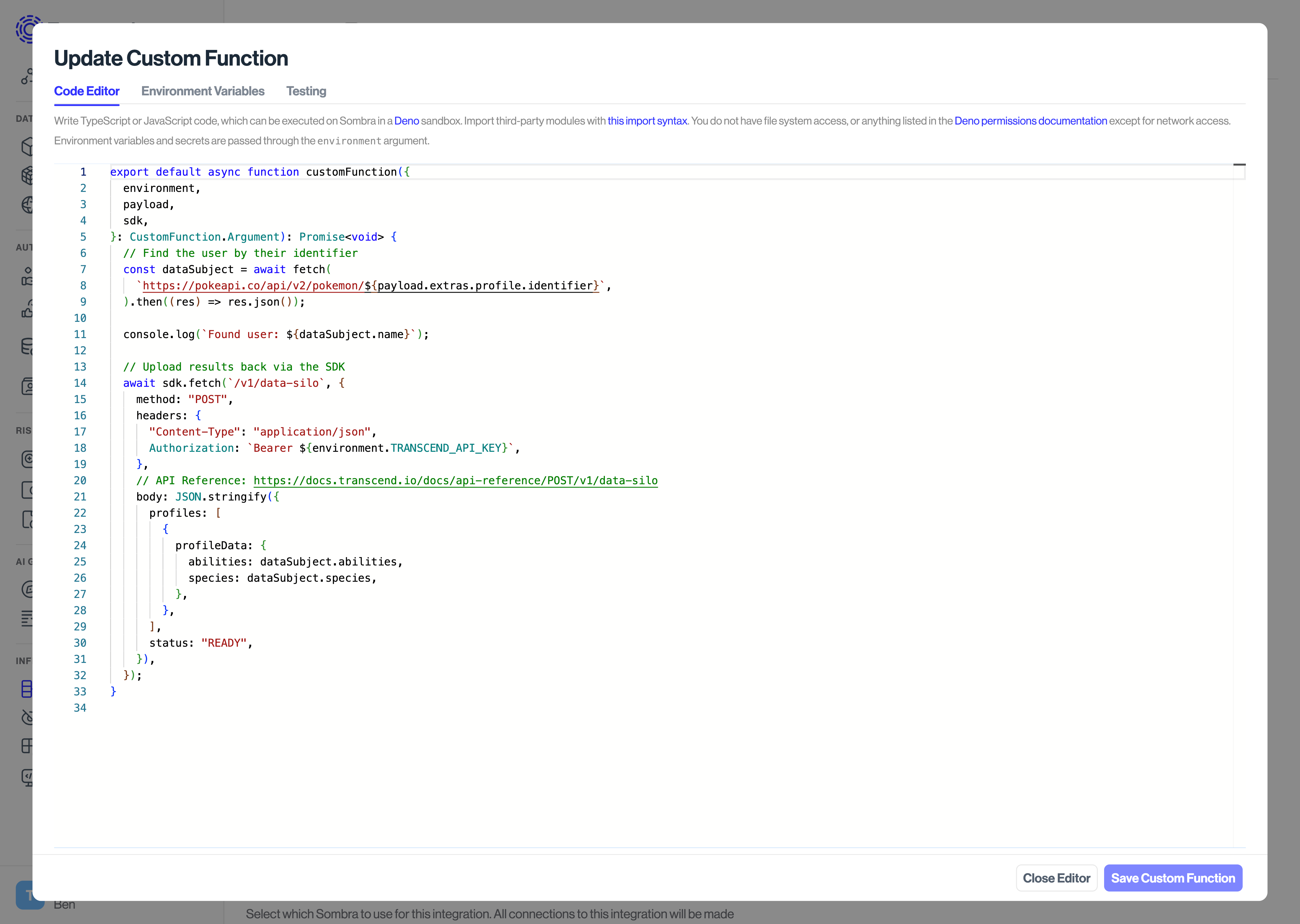 Custom Function Code Editor