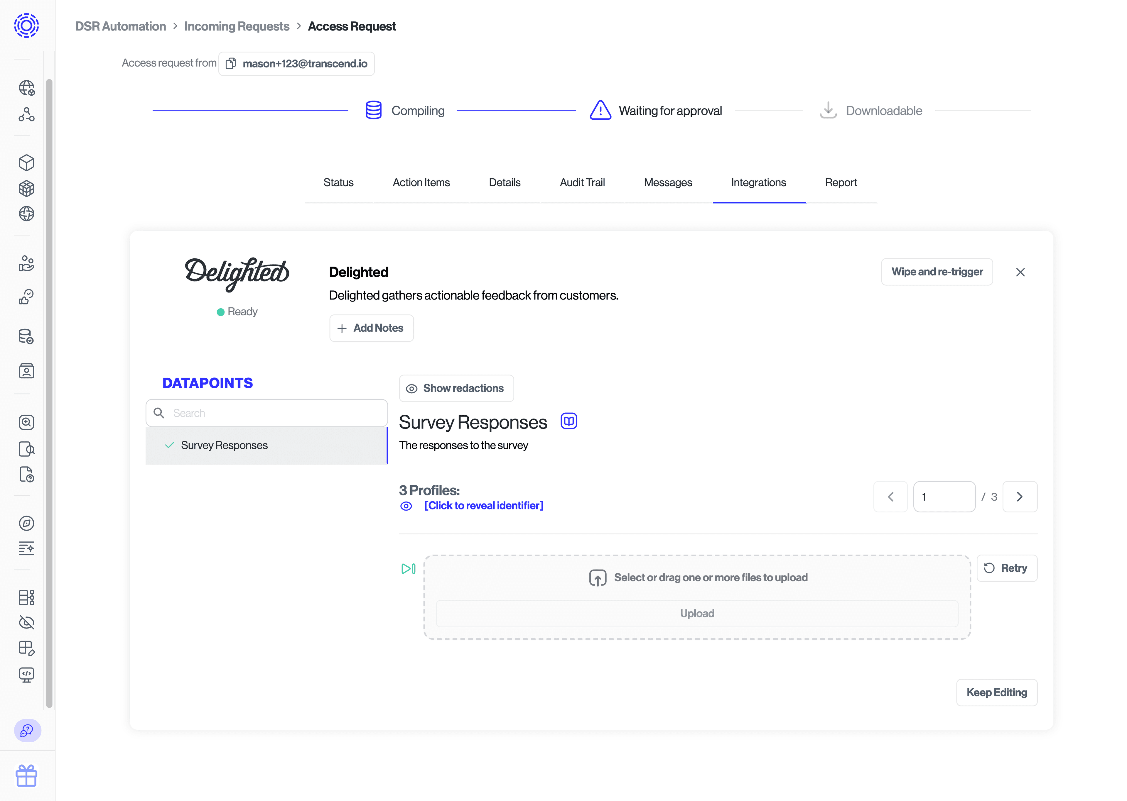 An example of a decrypted file for an integration's datapoint of a data subject request