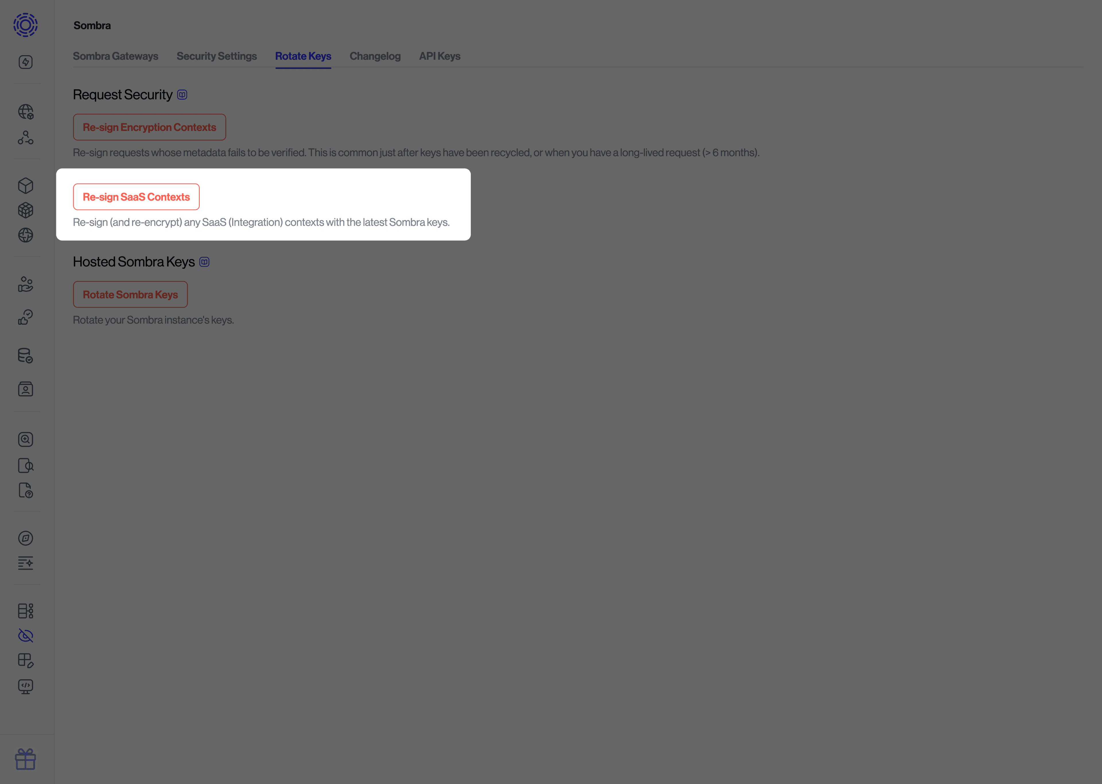 Re-Sign SaaS Contexts button