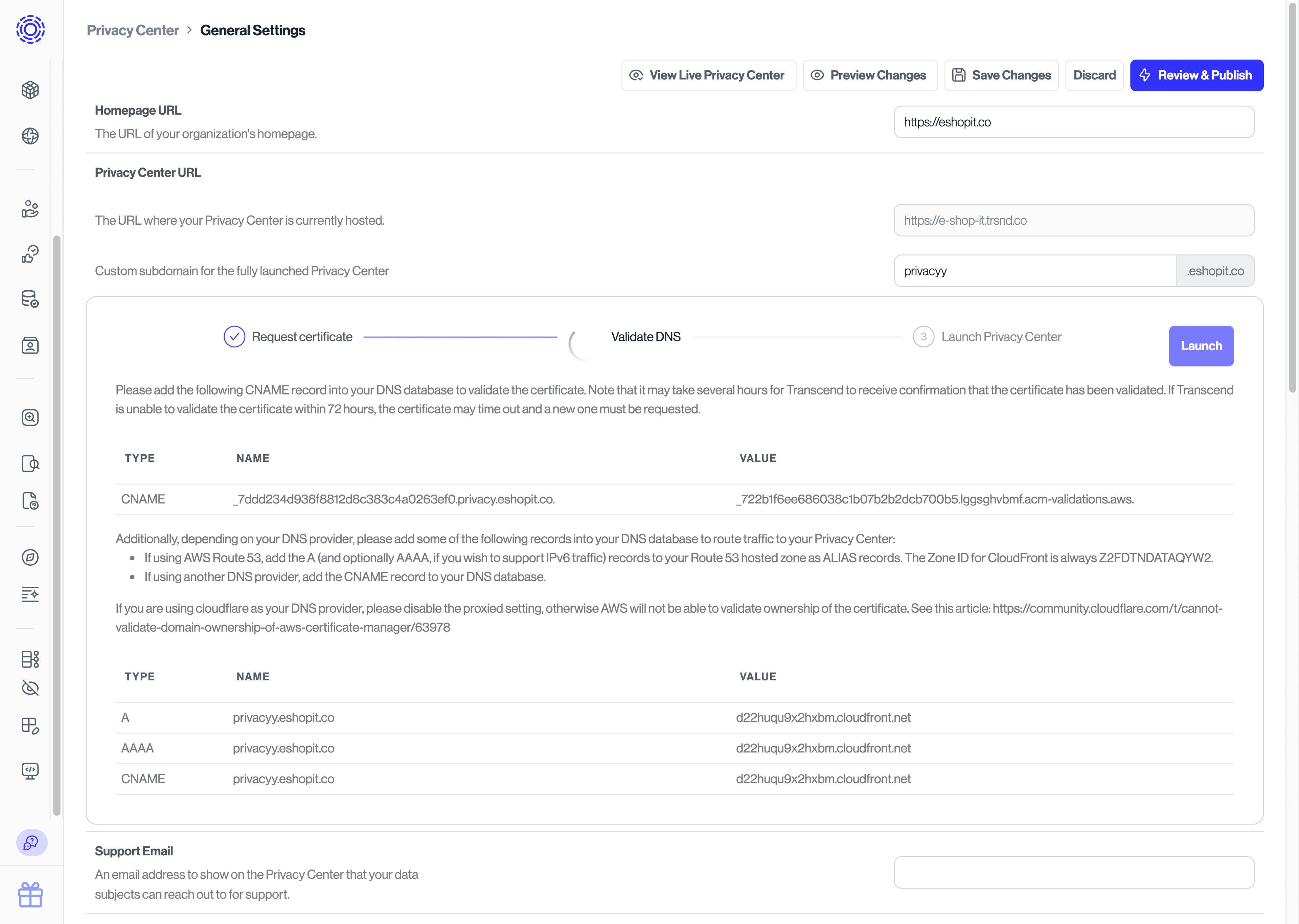 Configuring the URL on your Privacy Center