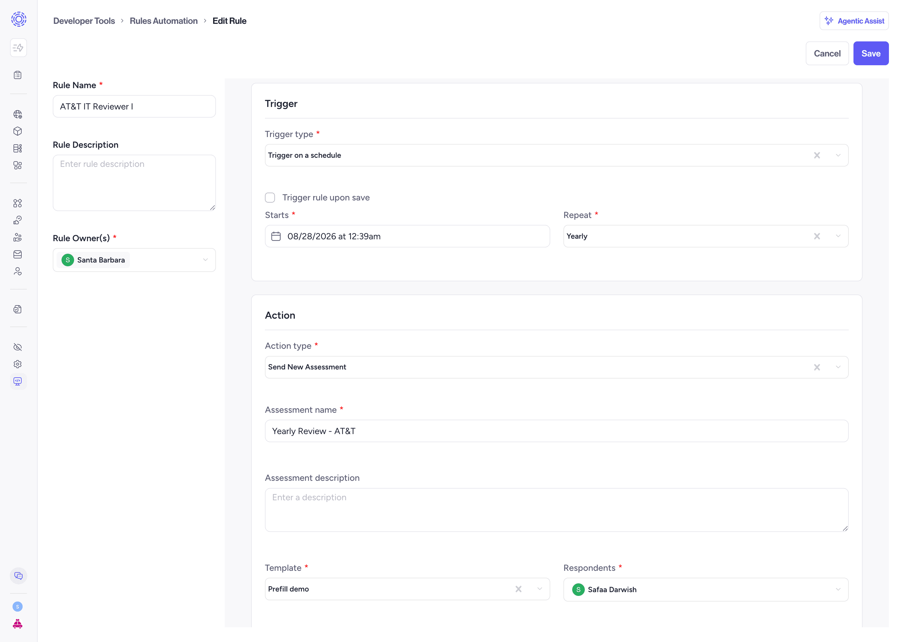 Configure rule: send new assessment