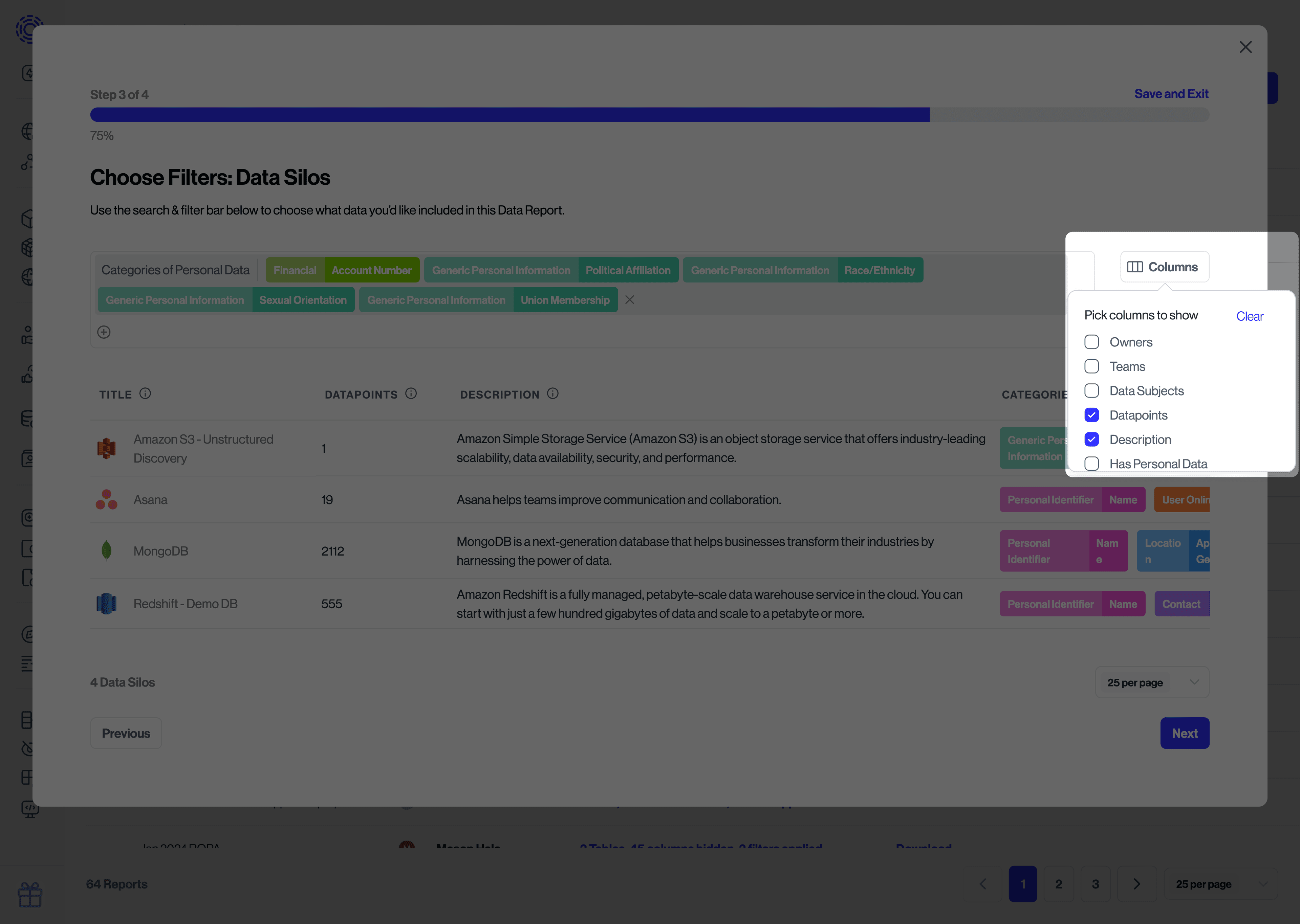 Data Reports Column Filters
