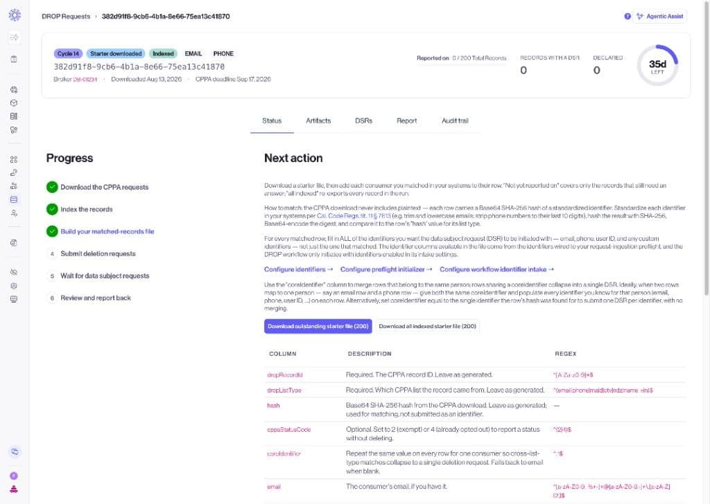 DROP run Status wizard on Build your matched-records file, with Download outstanding starter file