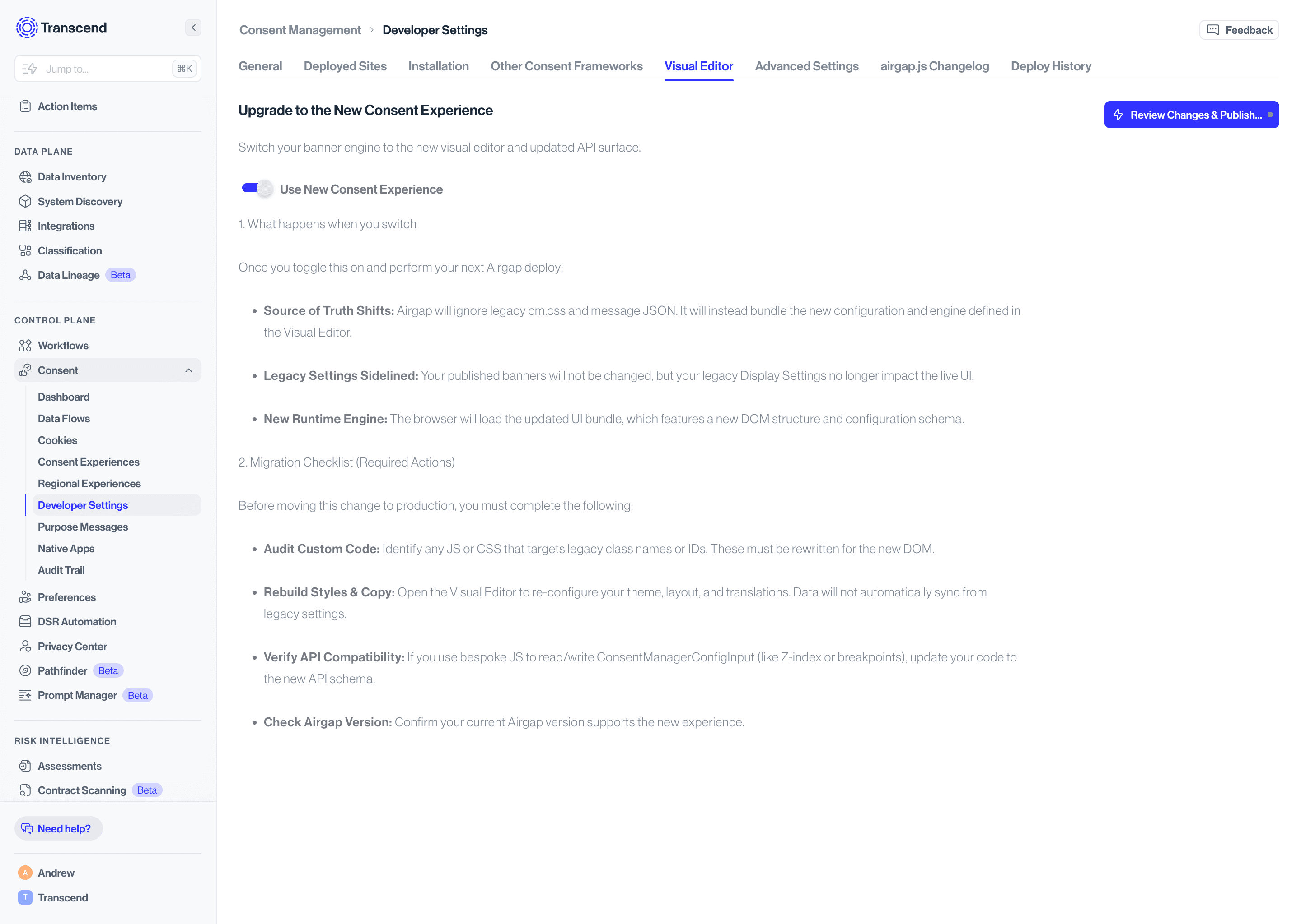 Consent Experience Enable Toggle