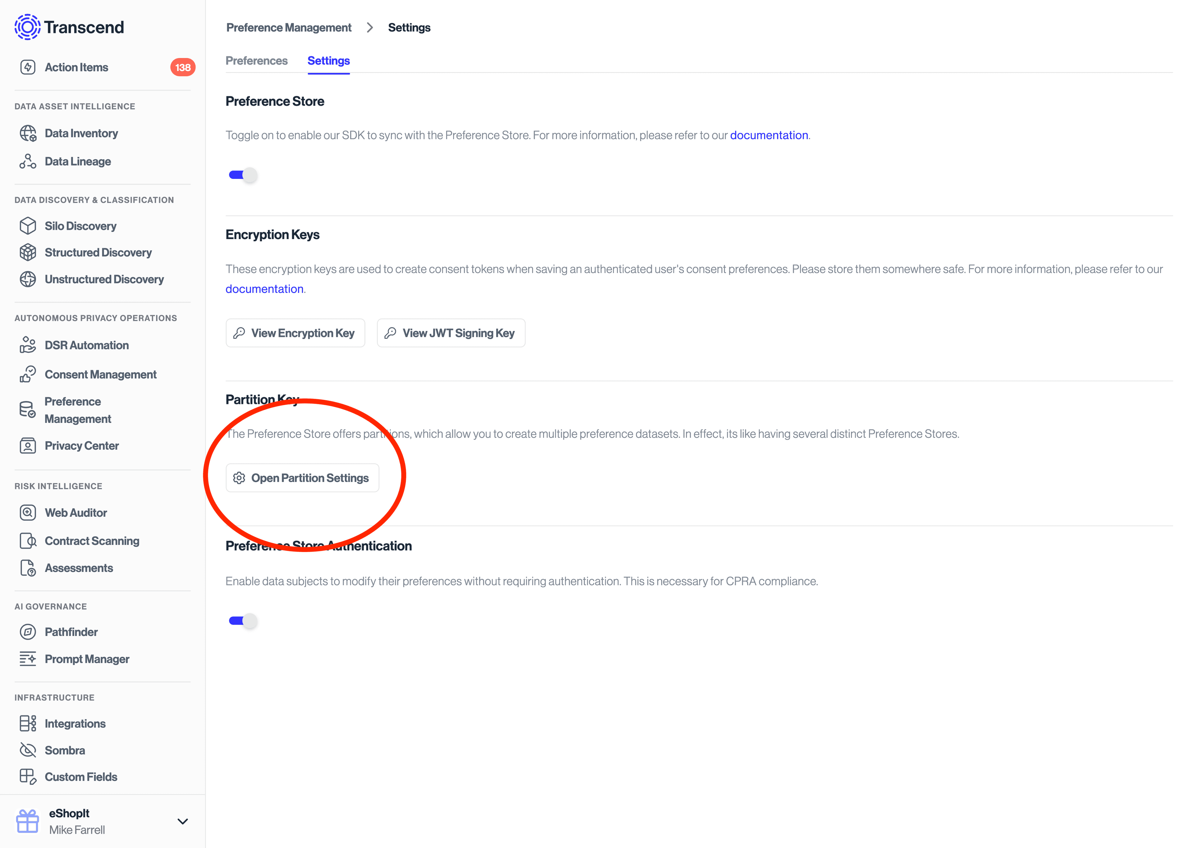 Preference Management Settings