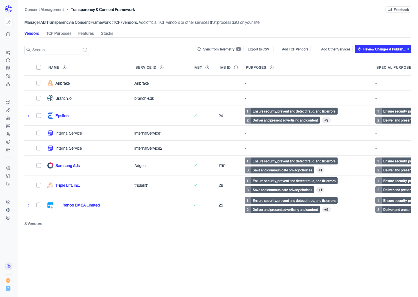TCF Vendors Tab