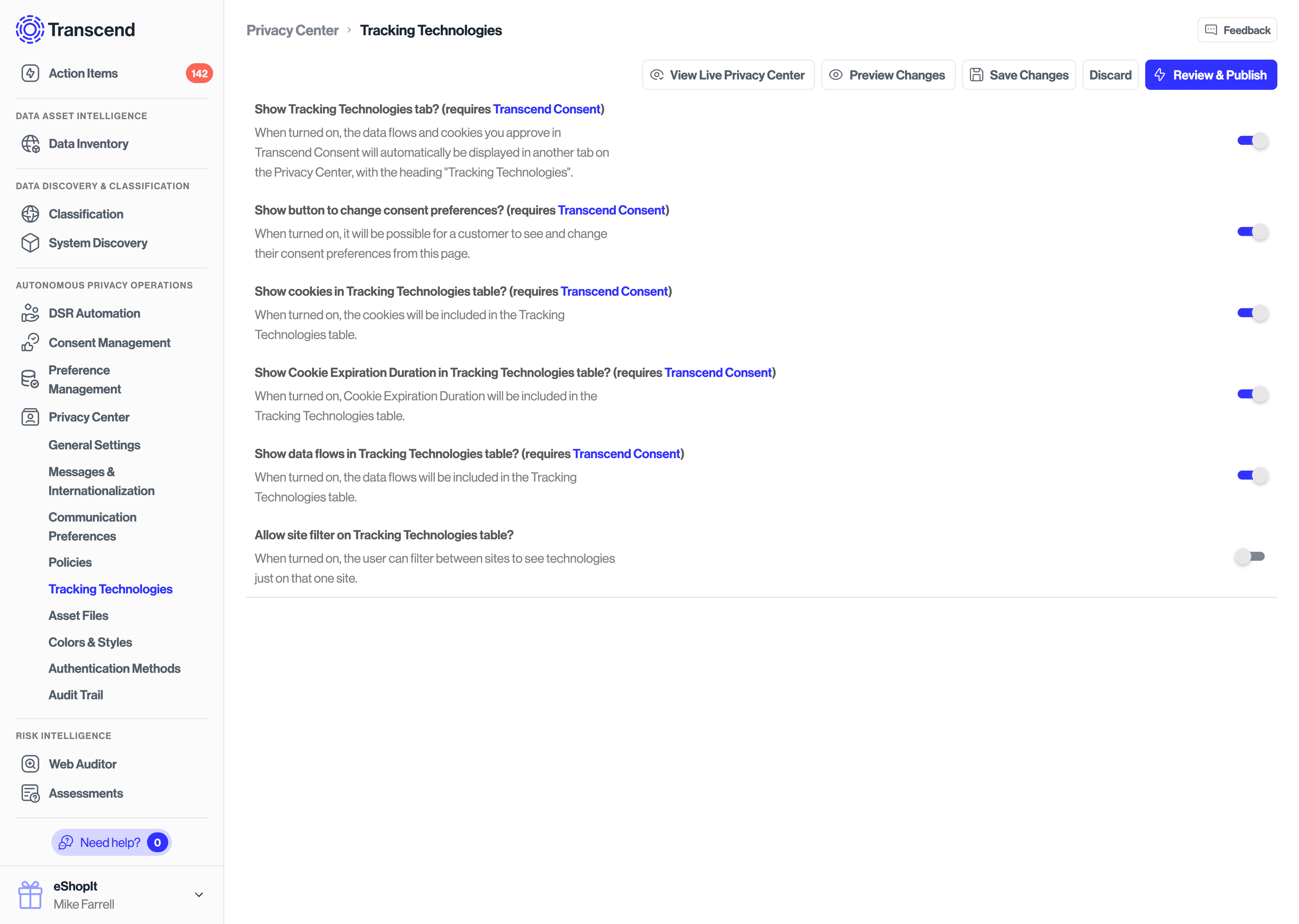 Your Privacy Center Settings