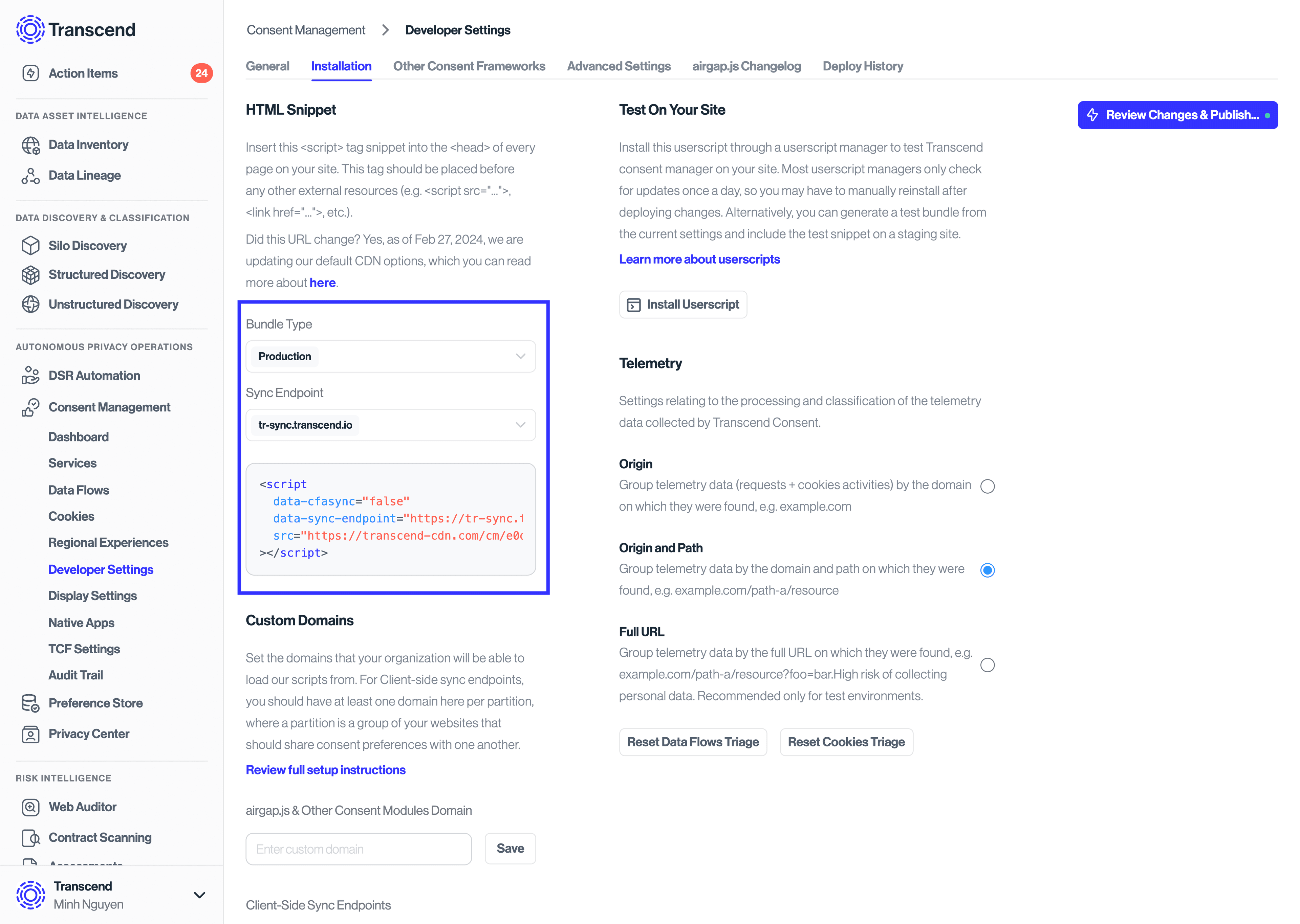 HTML Snippet with customizable sync endpoints