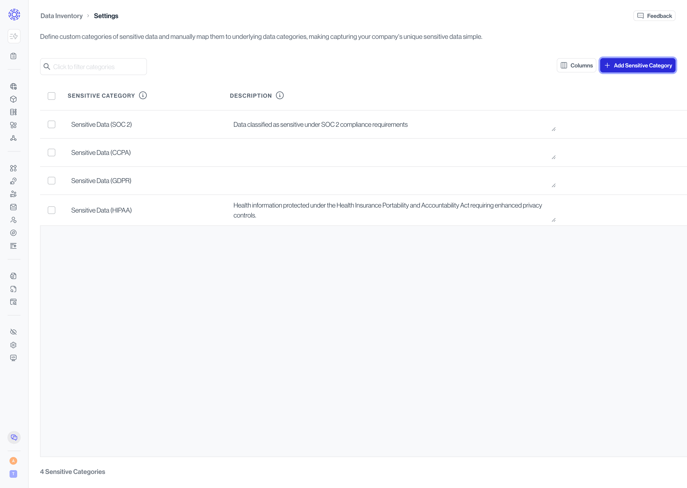 Creating Sensitive Category in Workspace Configuration > Sensitive Categories