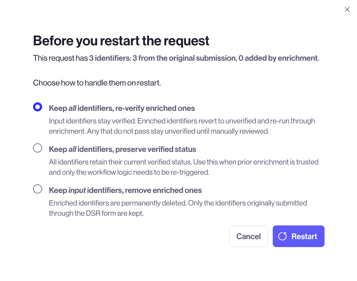 Screenshot of restart types