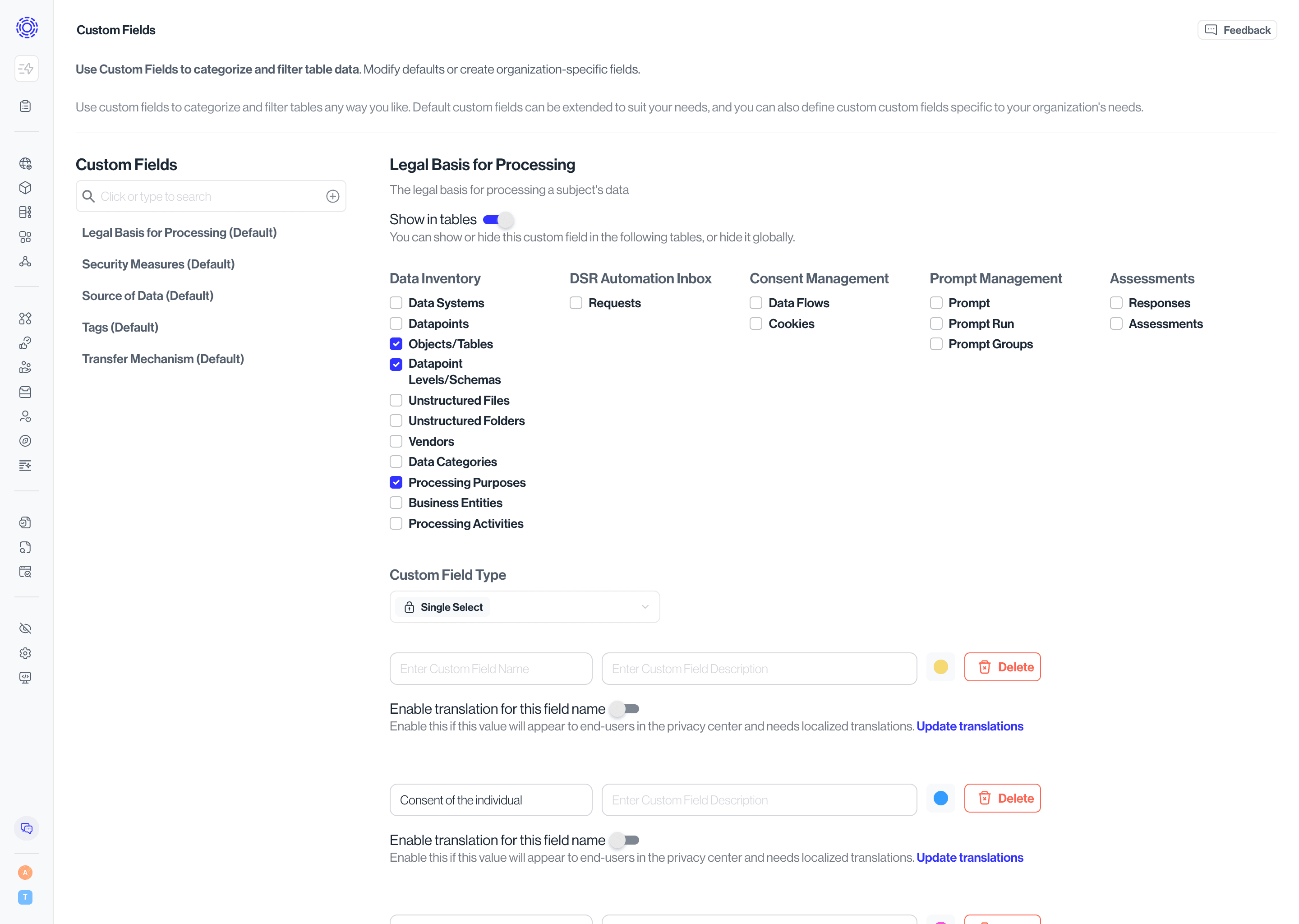 Configuring custom fields for your data