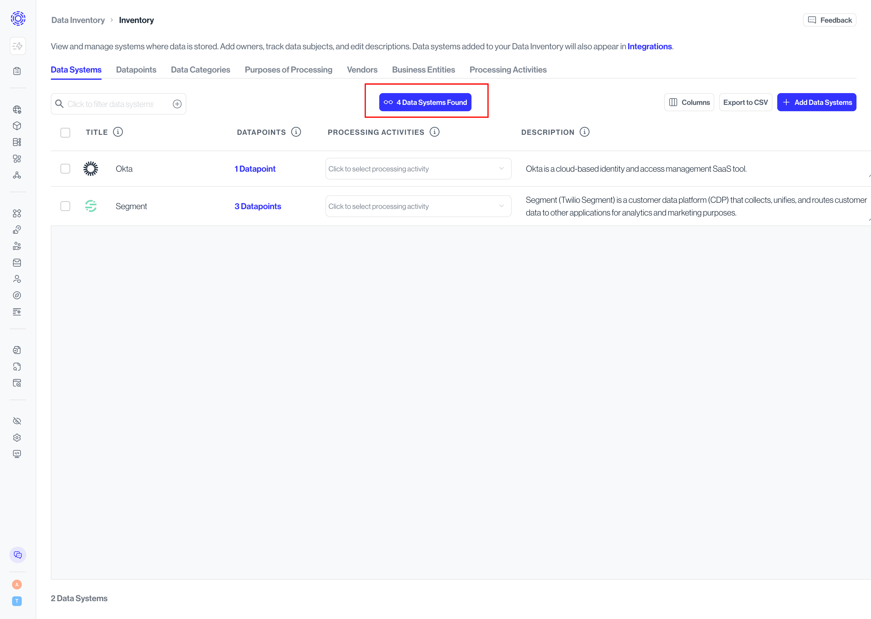 27 data systems found by System Discovery