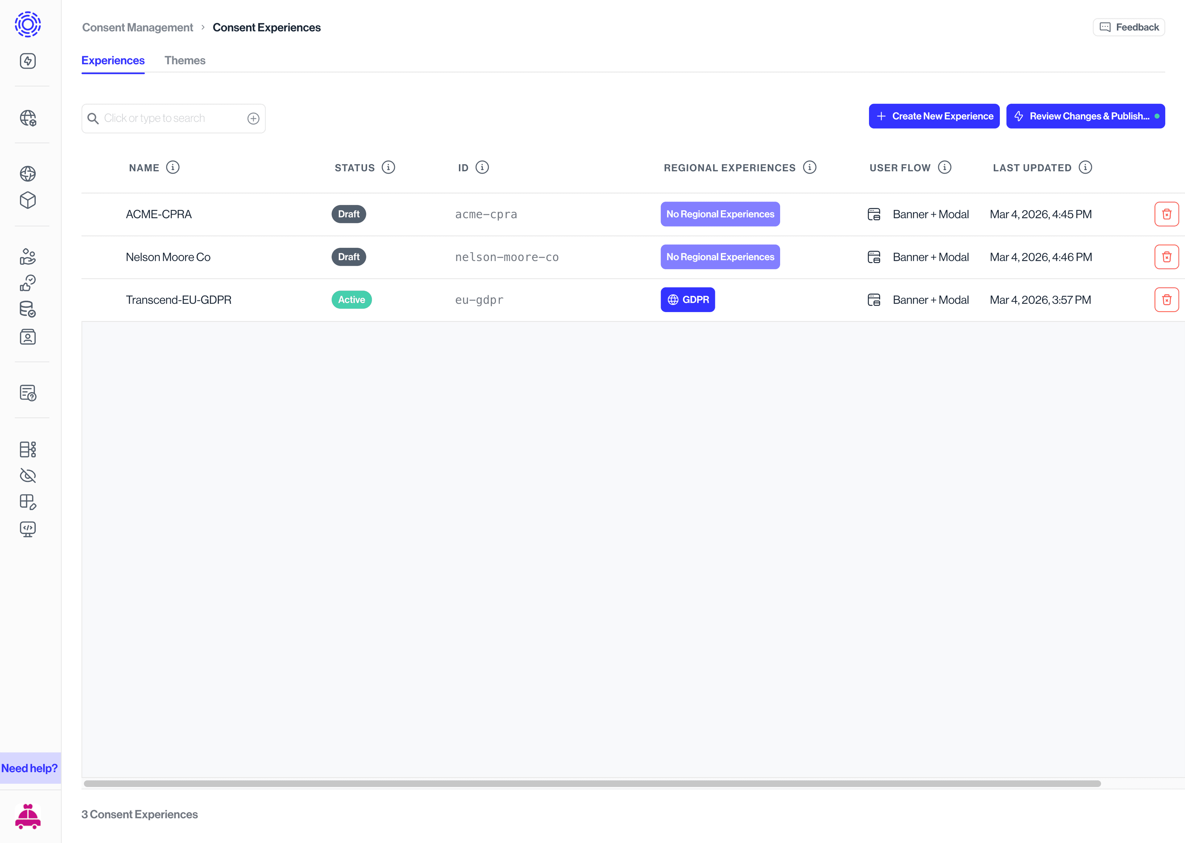 Managing Consent Experiences