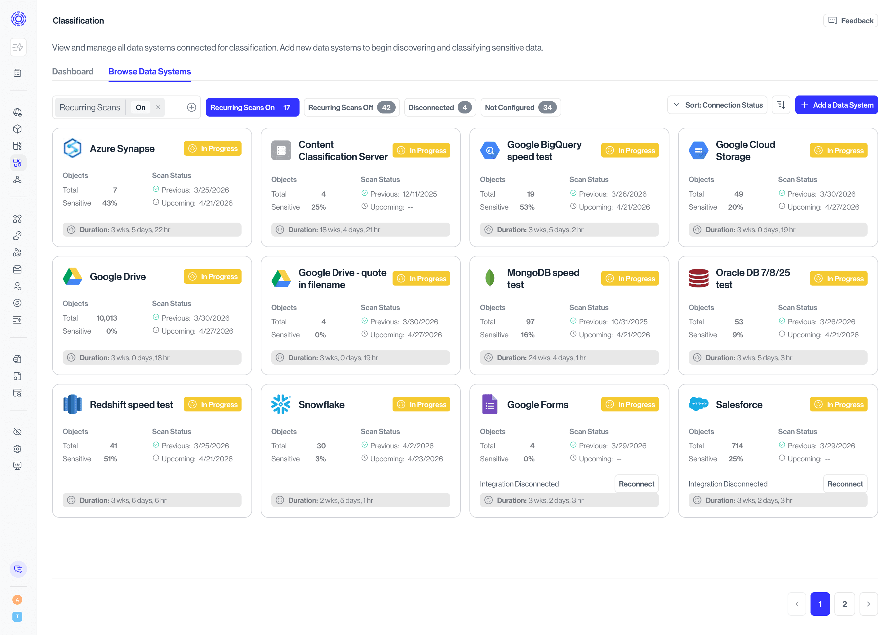 Recurring scans toggle on Integrations > Scan Configuration