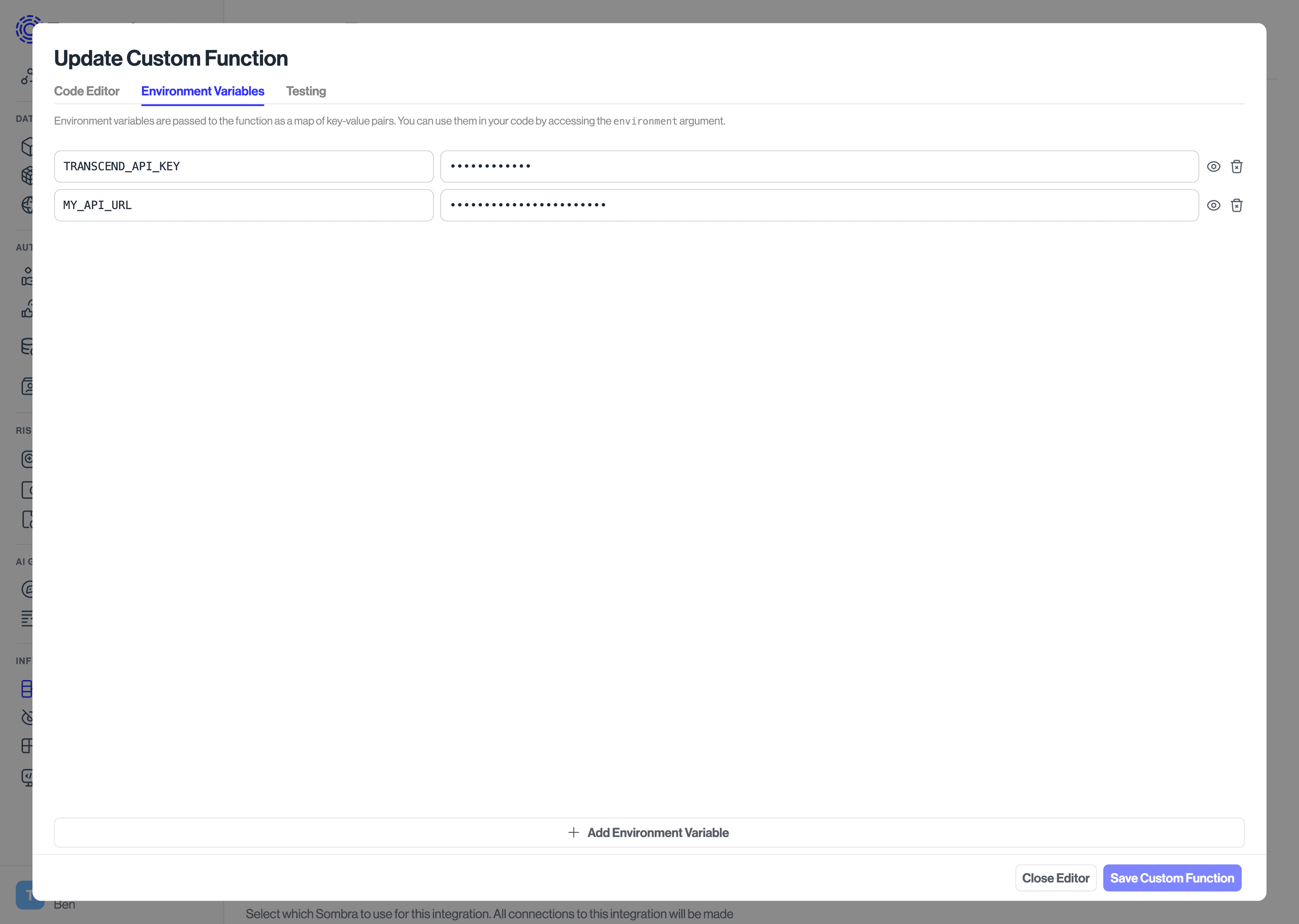 Custom Function Environment Variables