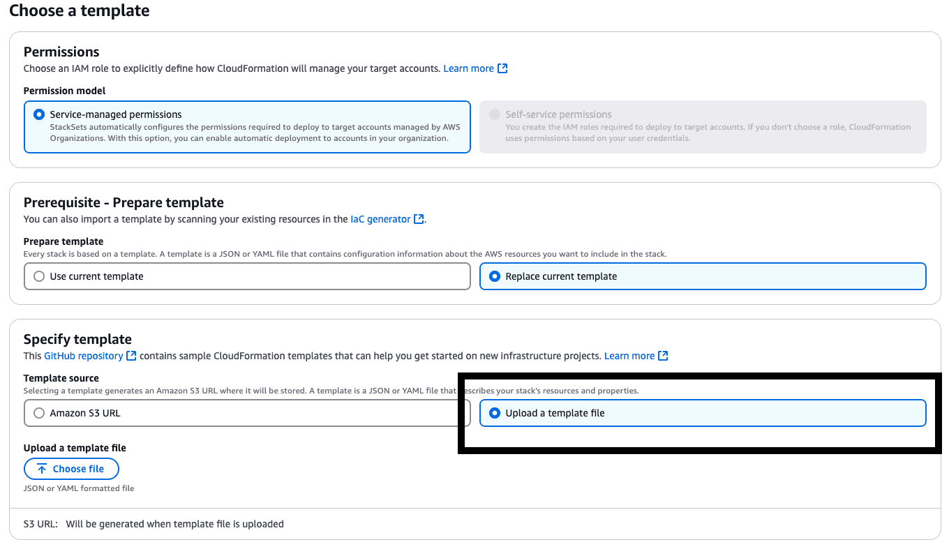 Uploading custom StackSet template