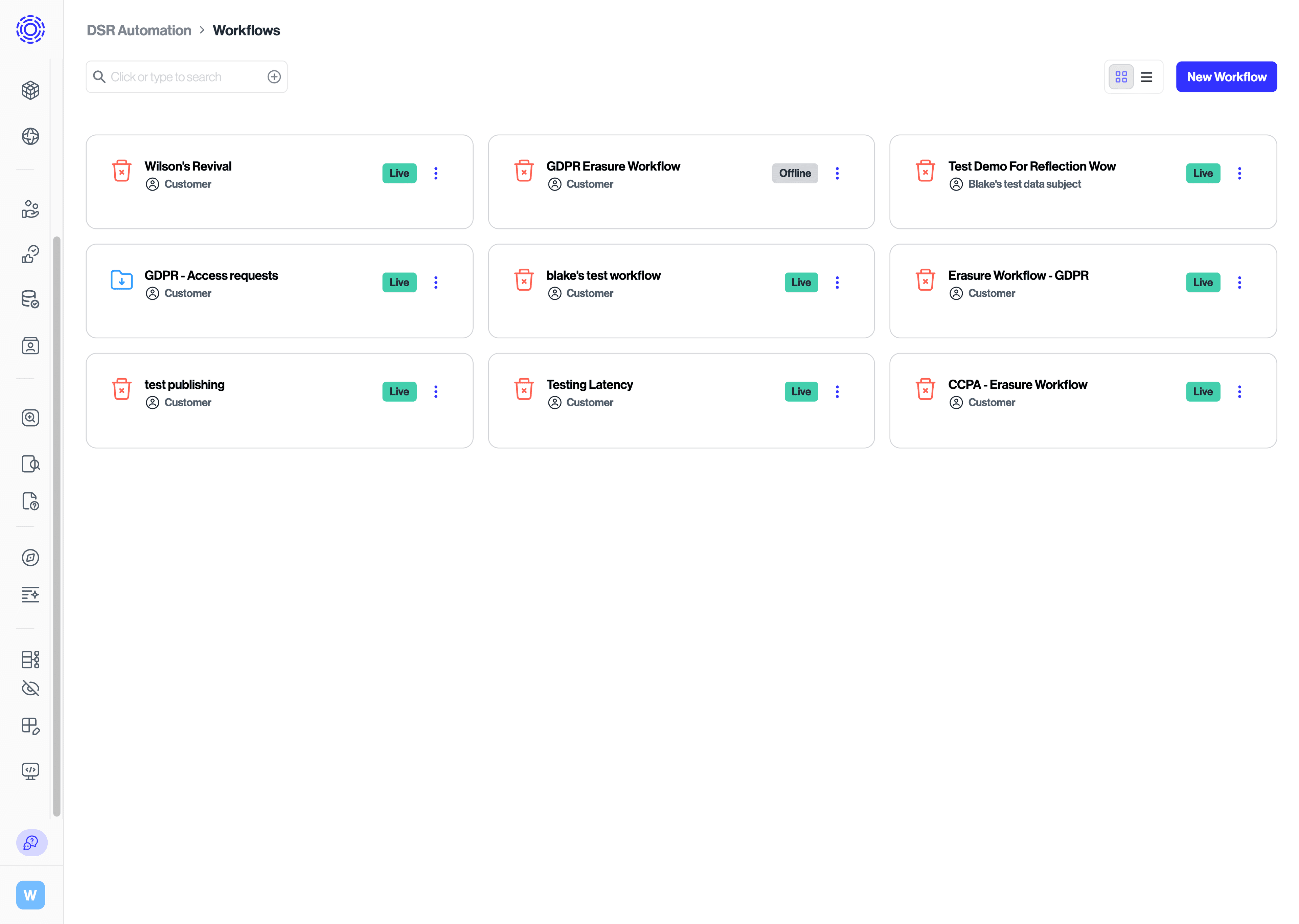 Workflows Dashboard Main Page