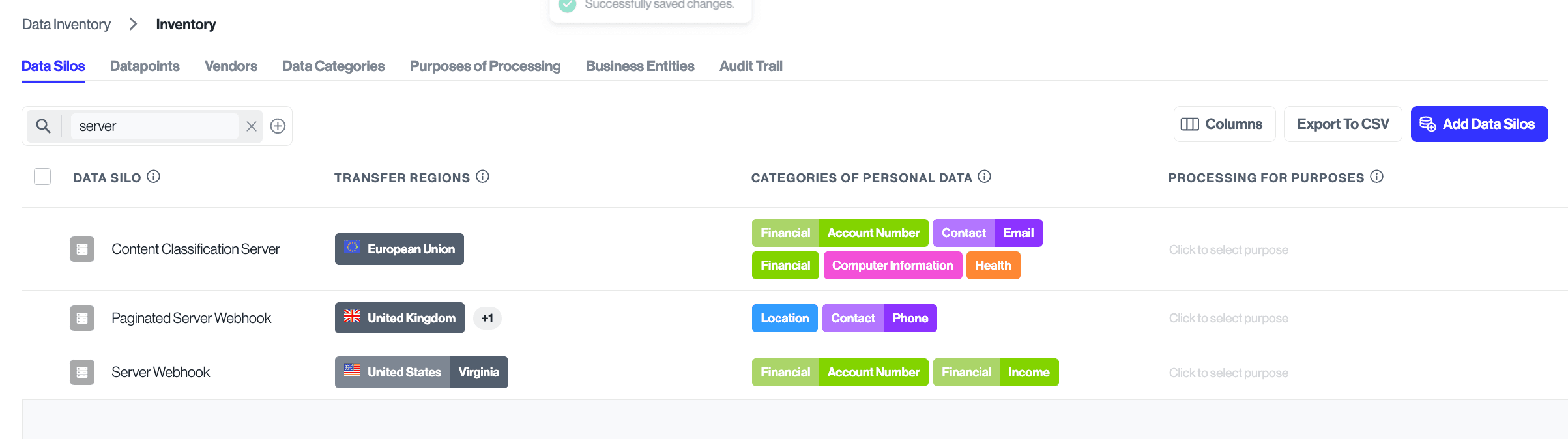 Transfer regions dropdown