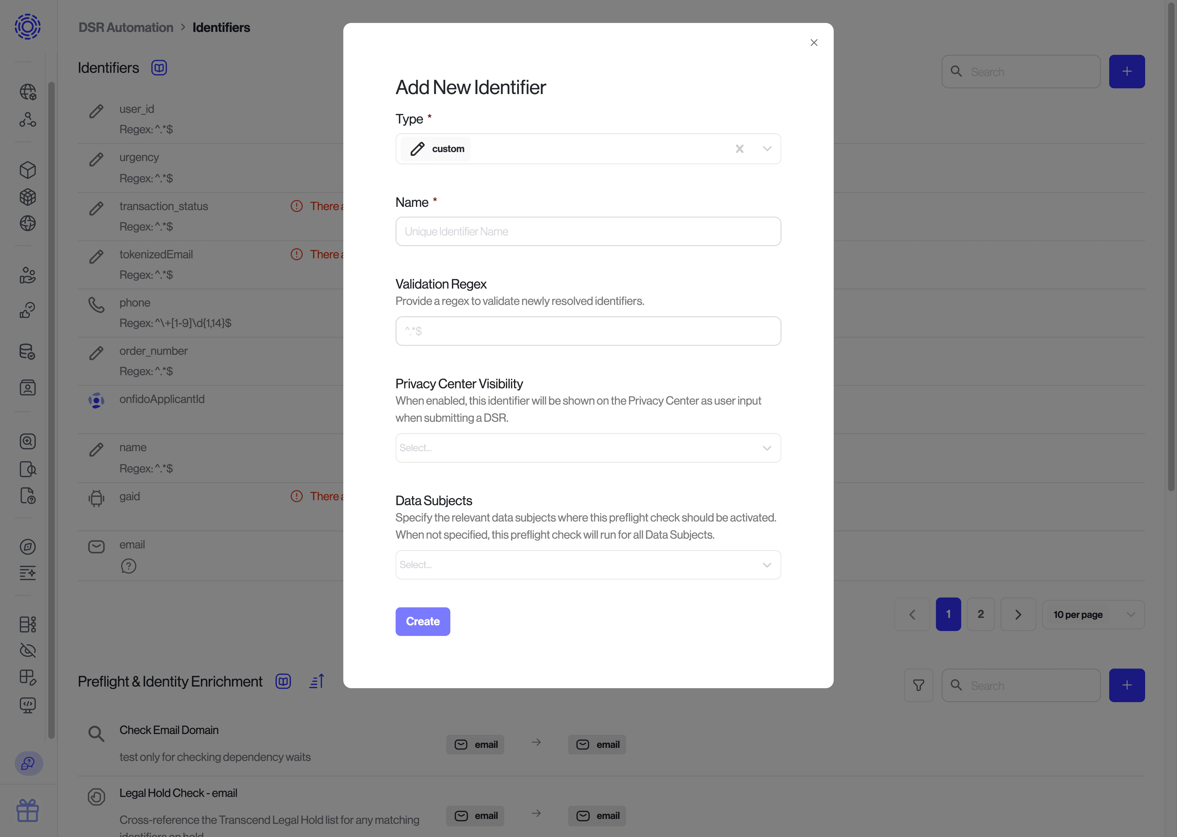DSR Automation > Identifiers > add new identifier view