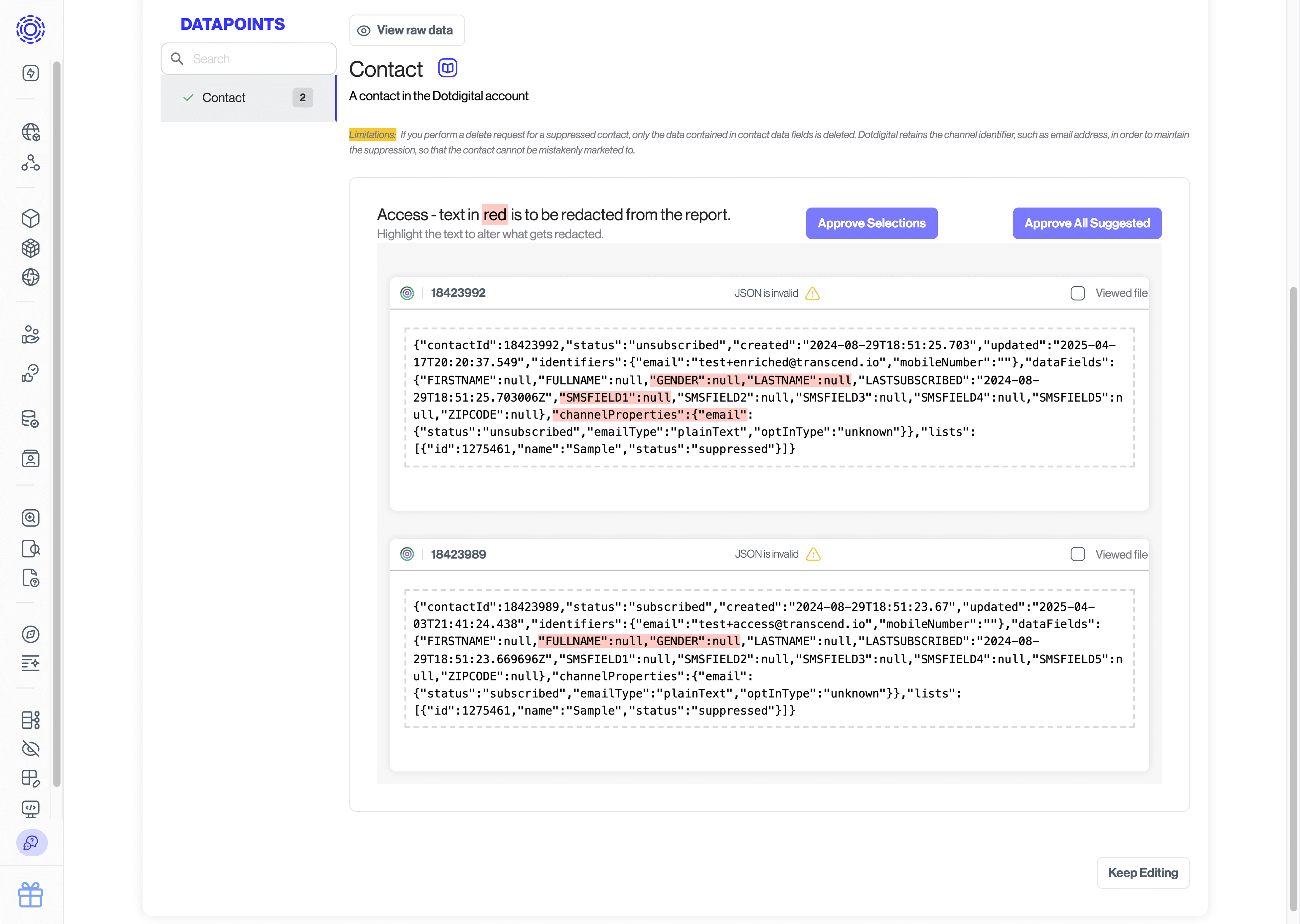 Incoming Requests > Integrations Redactions complete screenshot