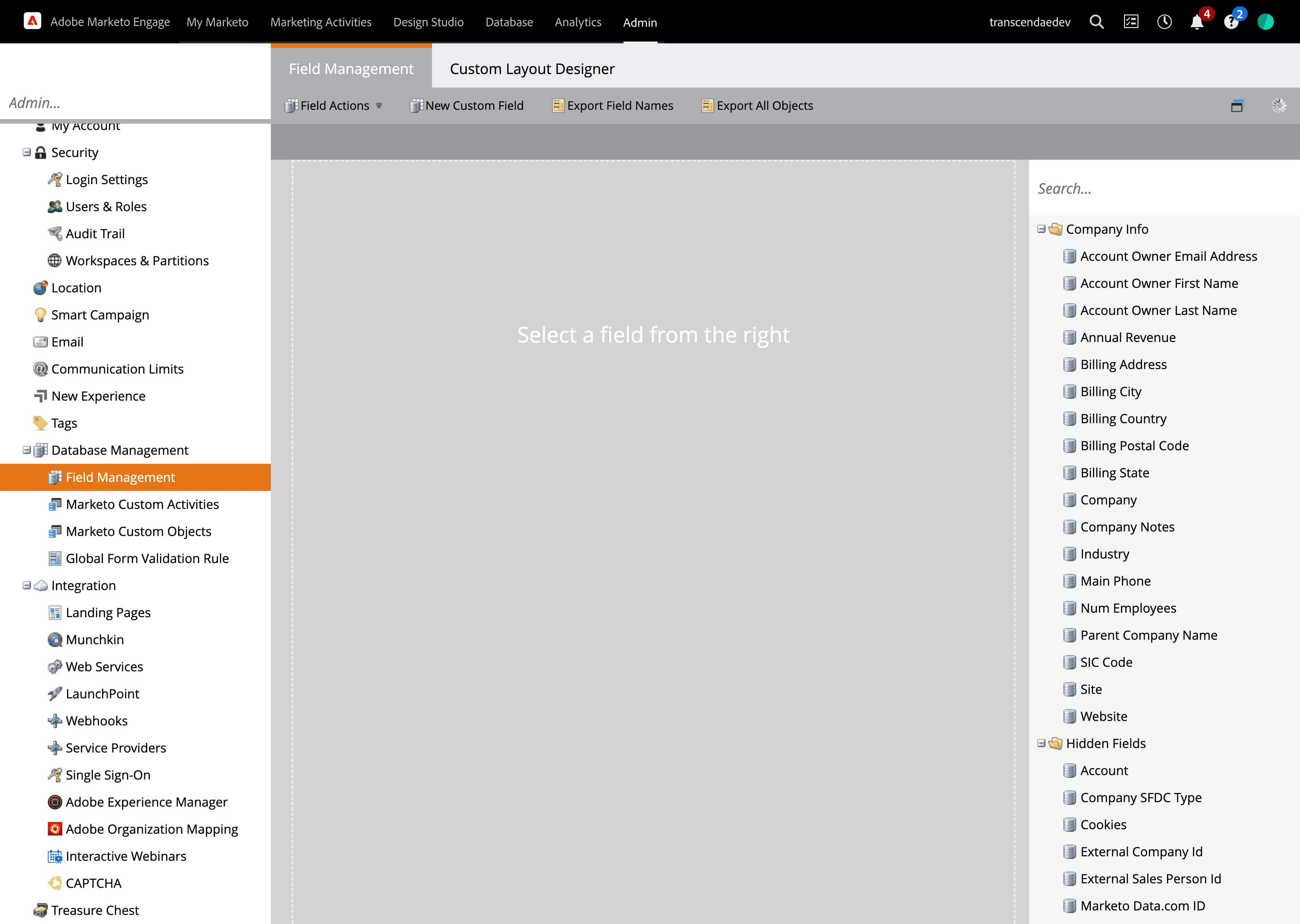 Go to Marketo Field Management