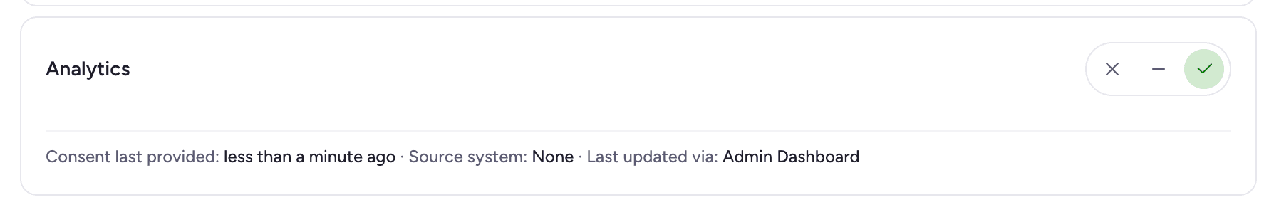 Example of a Admin Dashboard update purpose