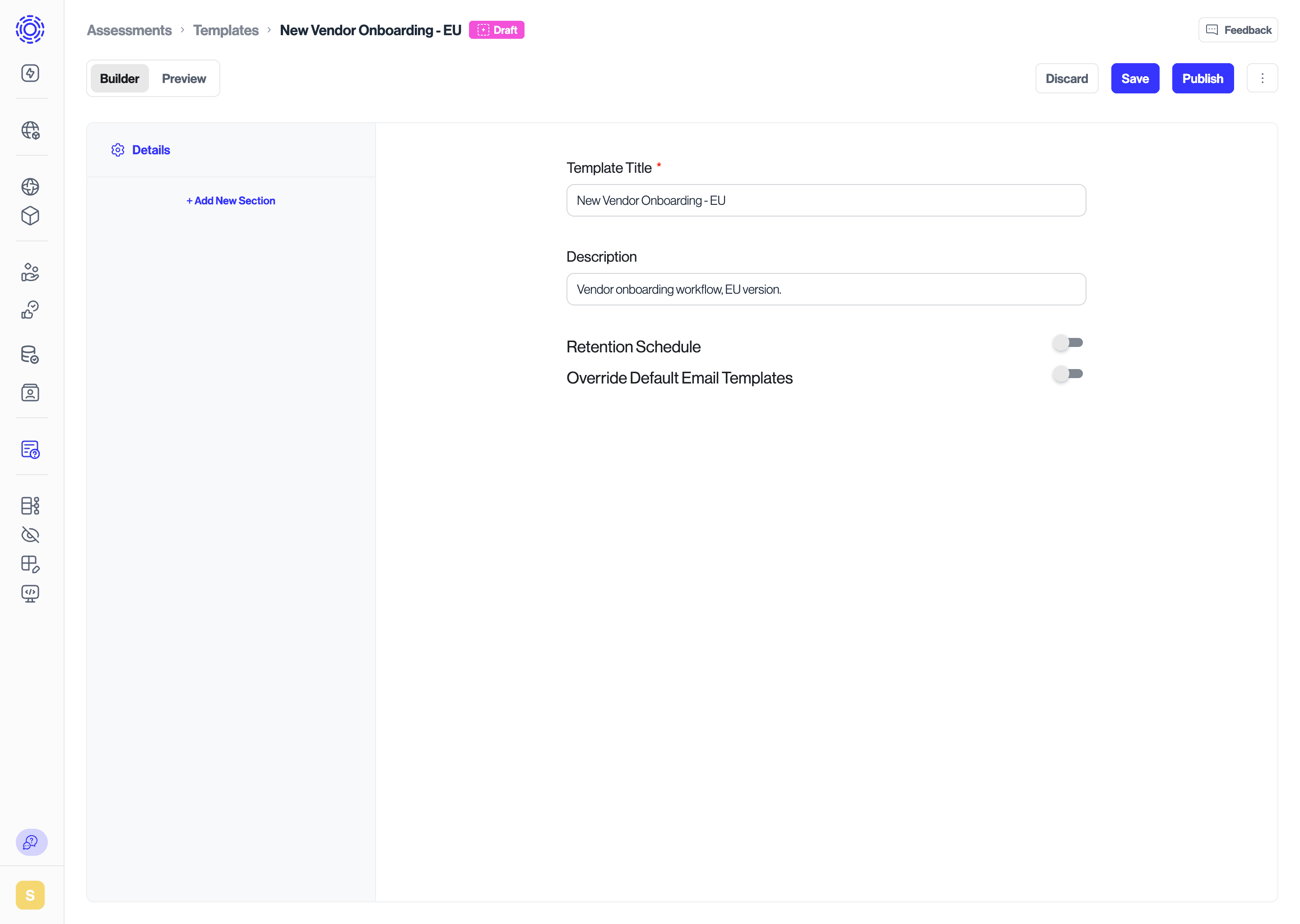 Details section of a Transcend Assessment Template